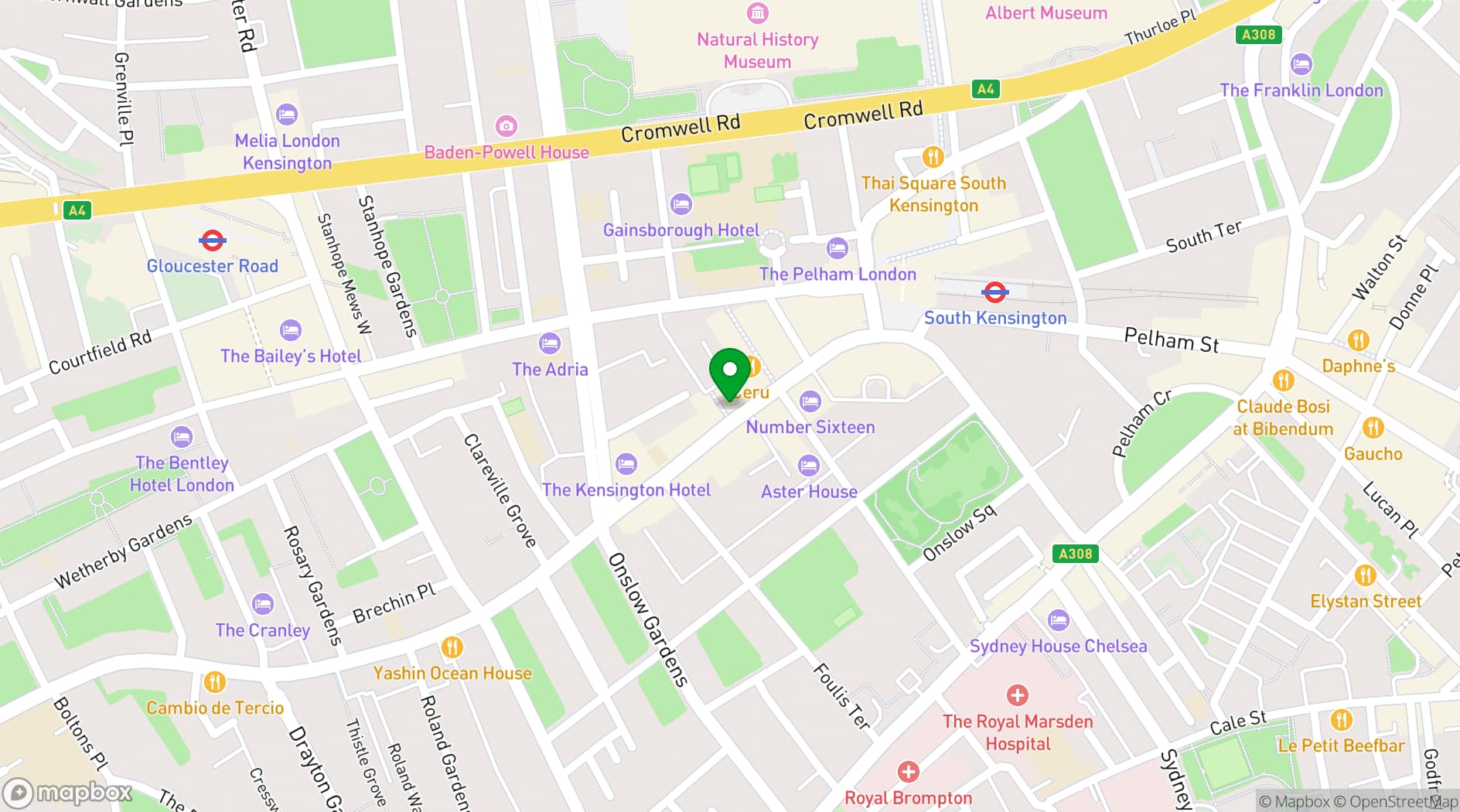 Map showing Bella Italia South Kensington