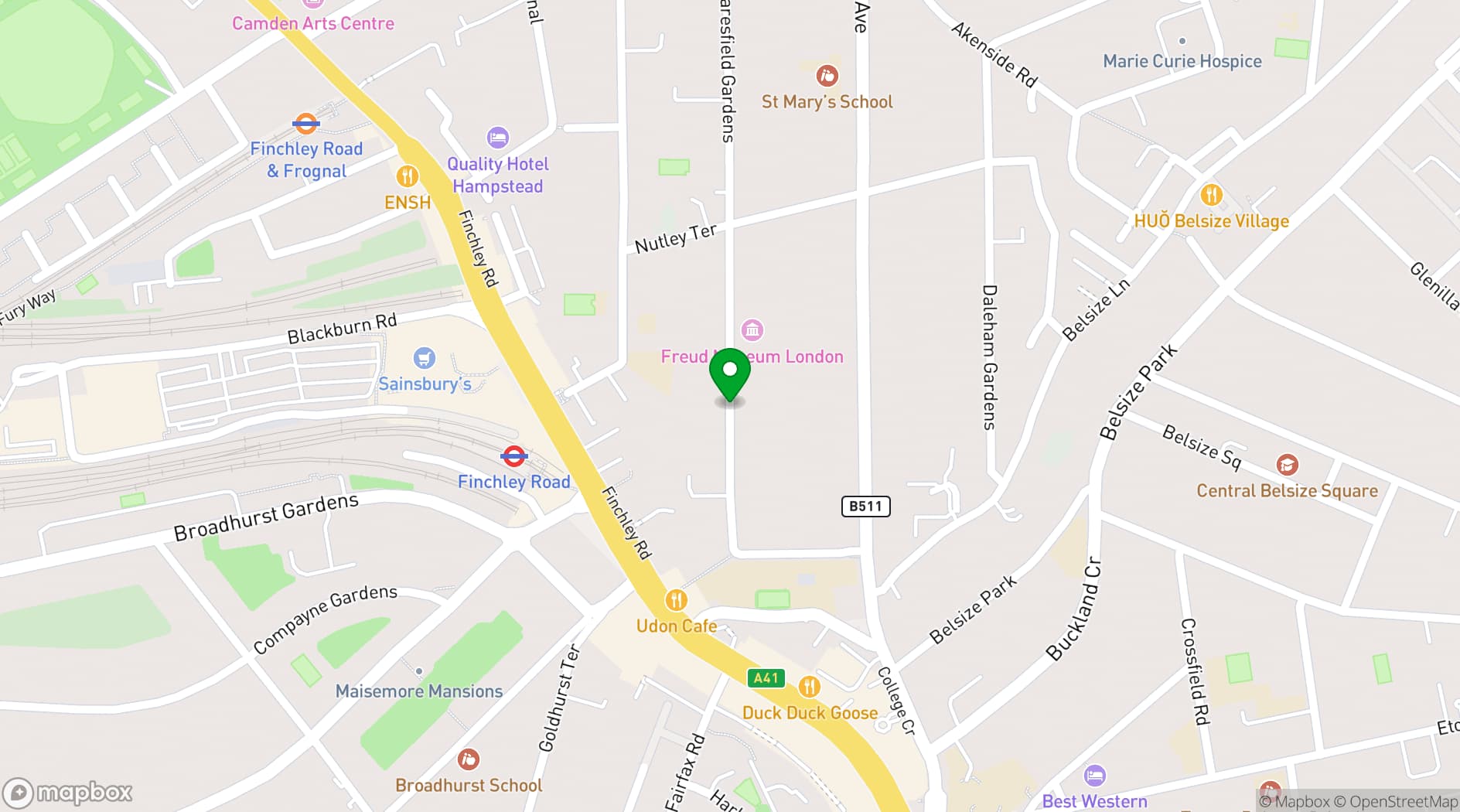 Map showing Freud Museum London 