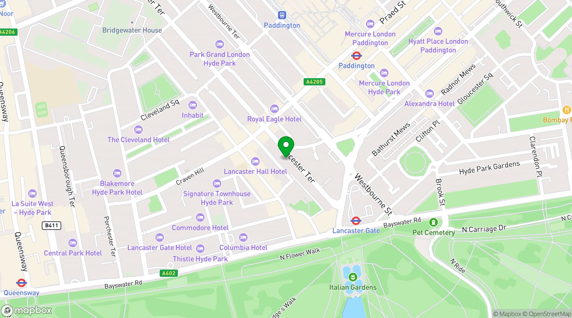 Map showing The Westbourne Hyde Park Hotel