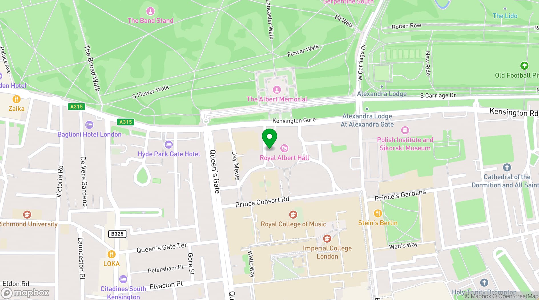 Map showing Royal Albert Hall