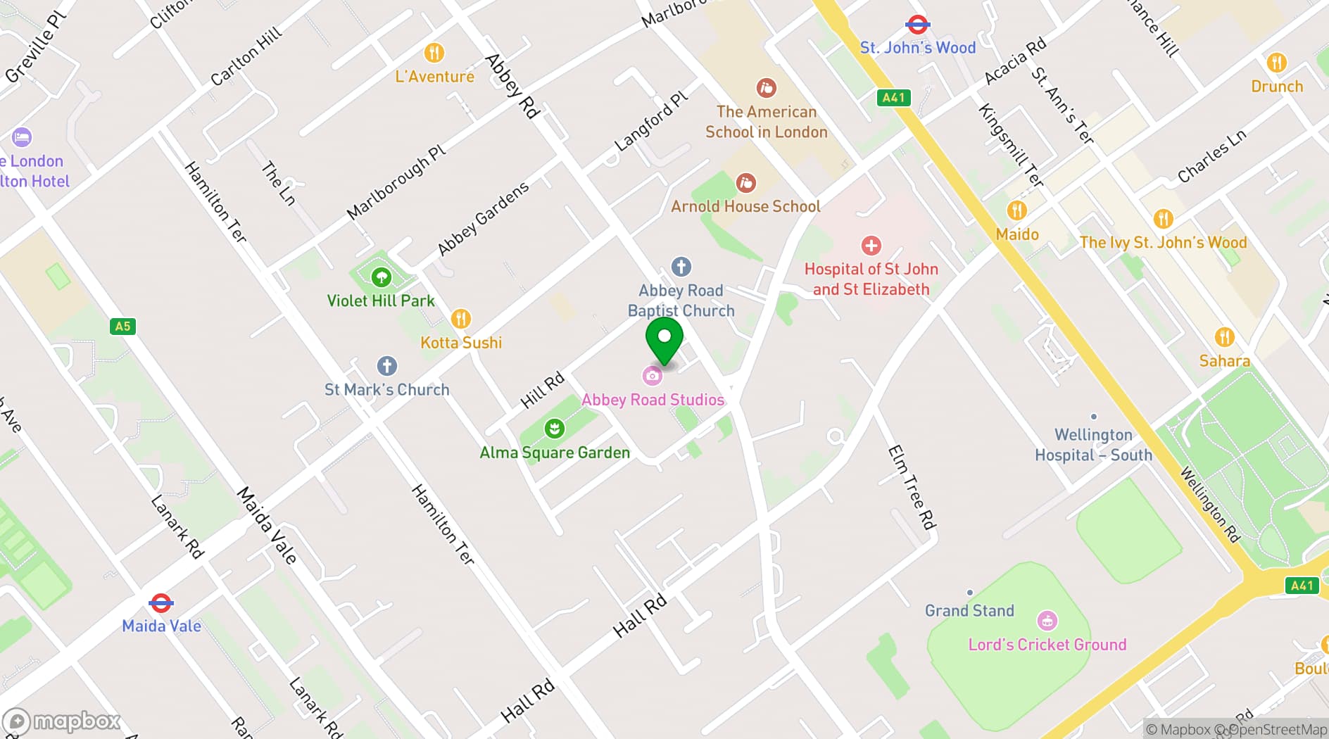 Map showing Abbey Road Studios