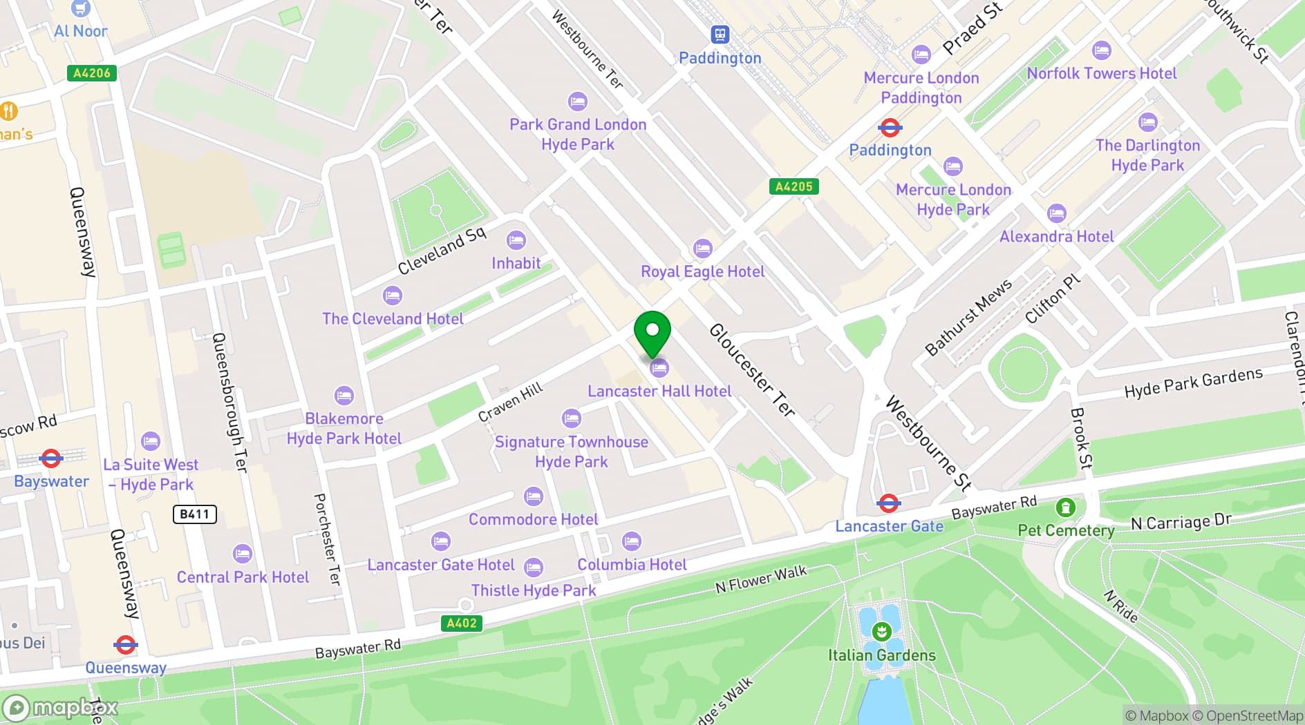 Map showing Lancaster Hall Hotel