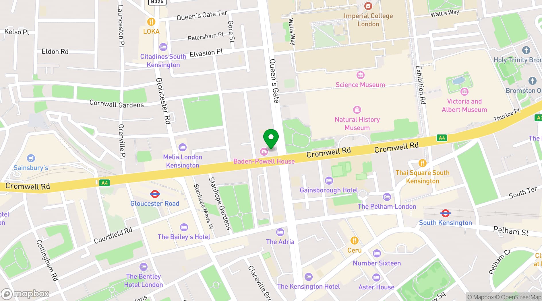 Map showing Queens Gate House
