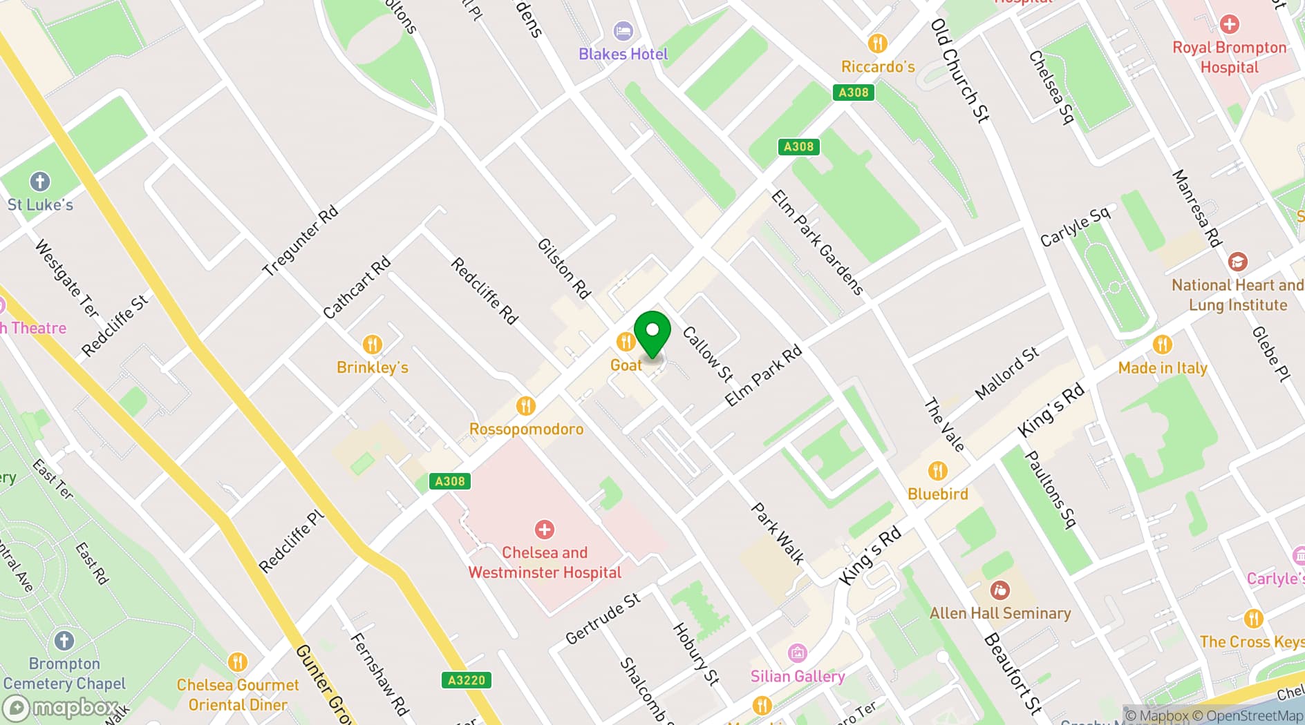 Map showing Gordon Ramsay Bar and Grill Park Walk