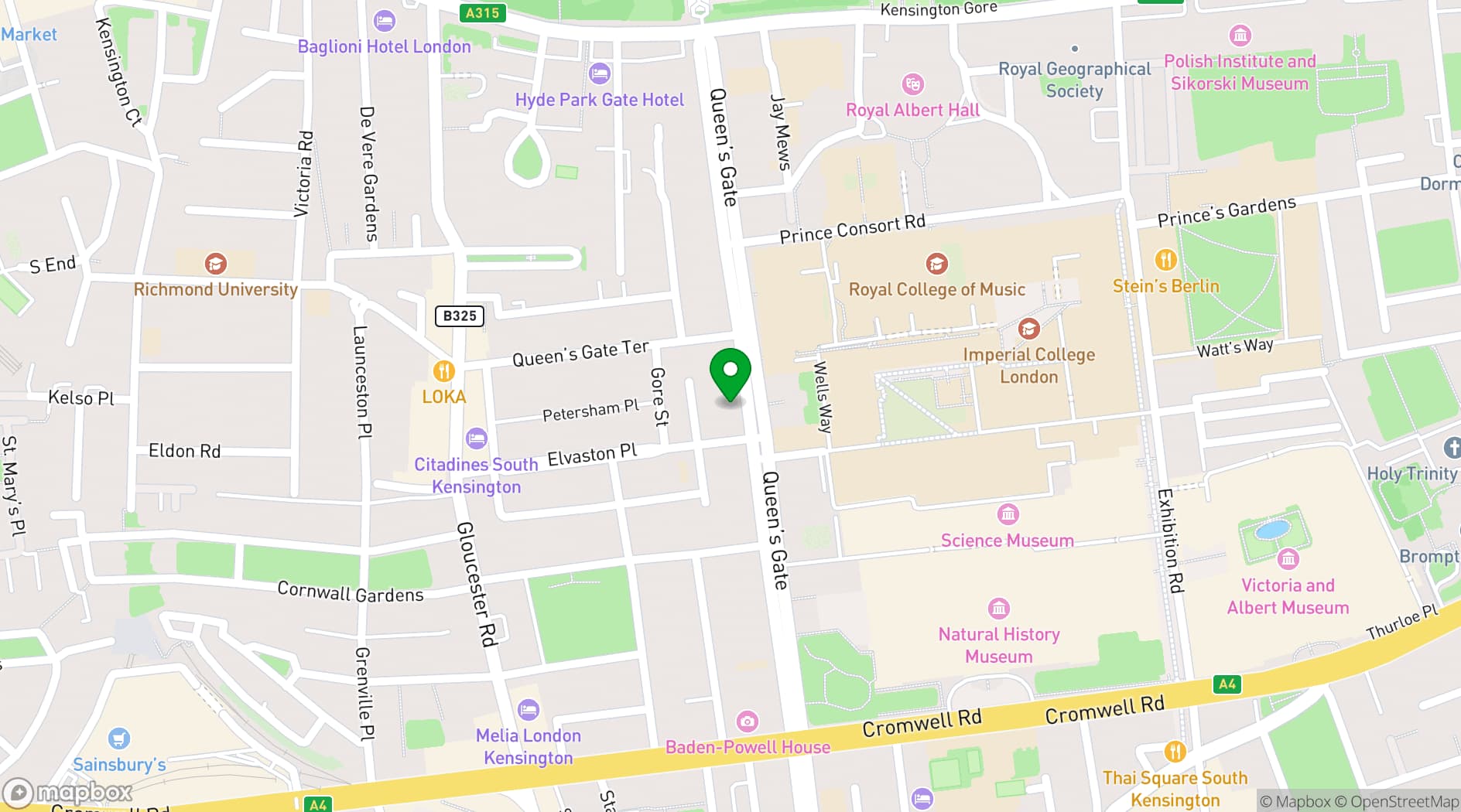 Map showing The Queen's Gate Hotel