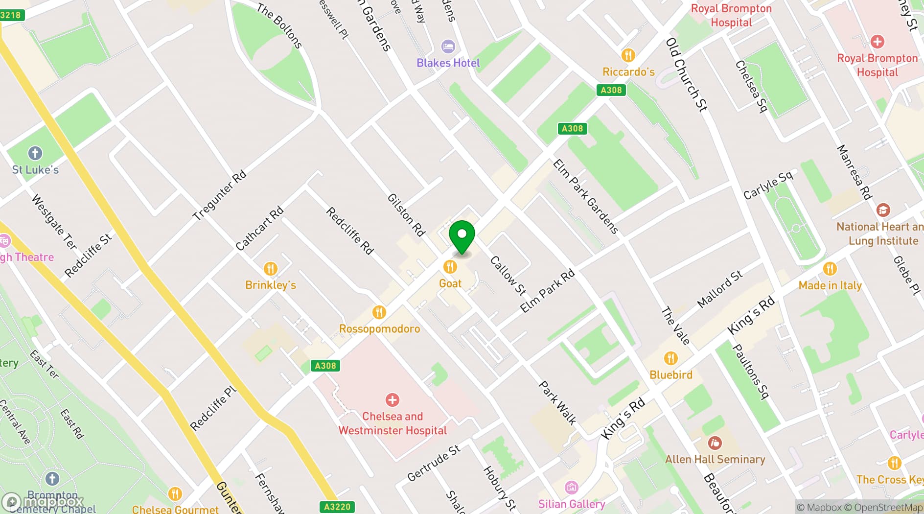 Map showing The GOAT Chelsea