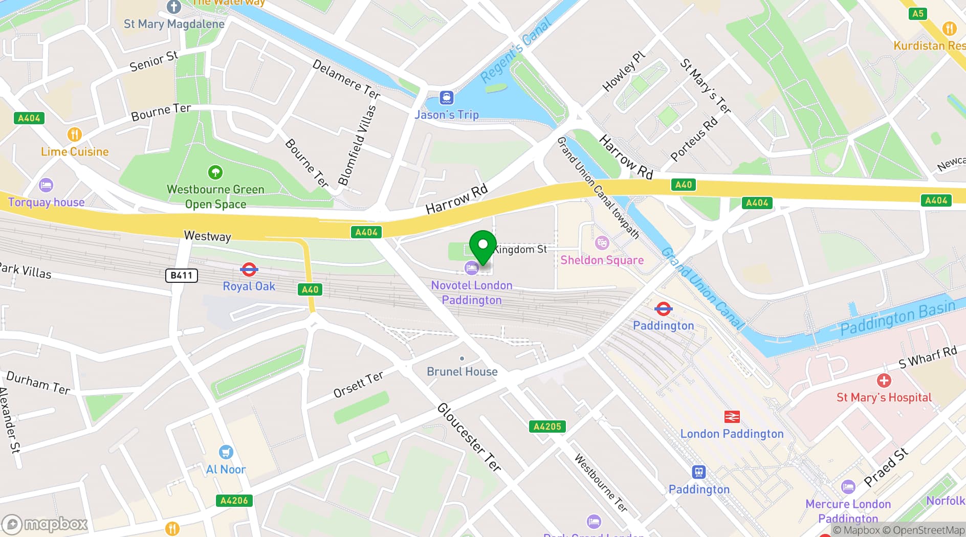 Map showing Novotel London Paddington