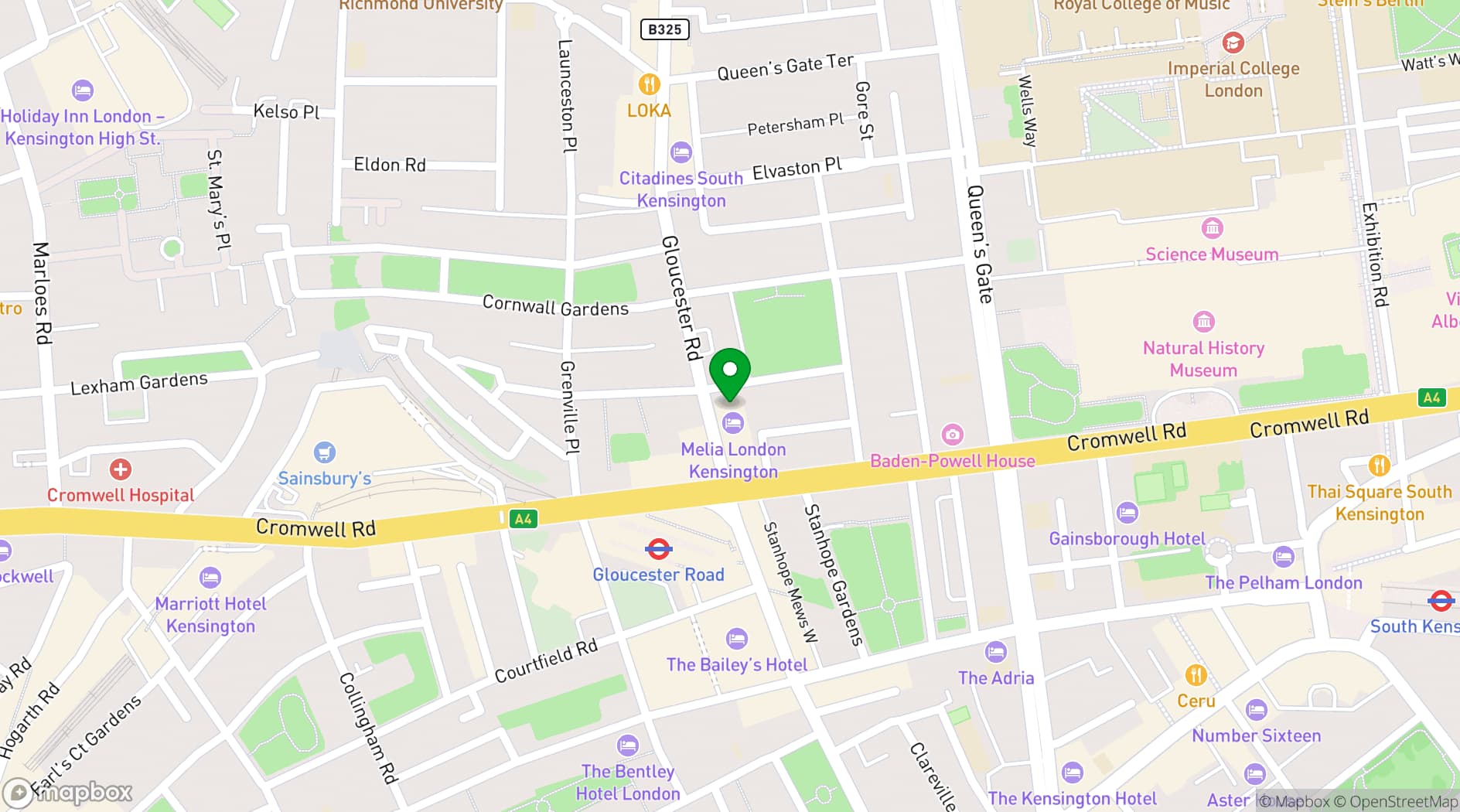 Map showing Meliá London Kensington