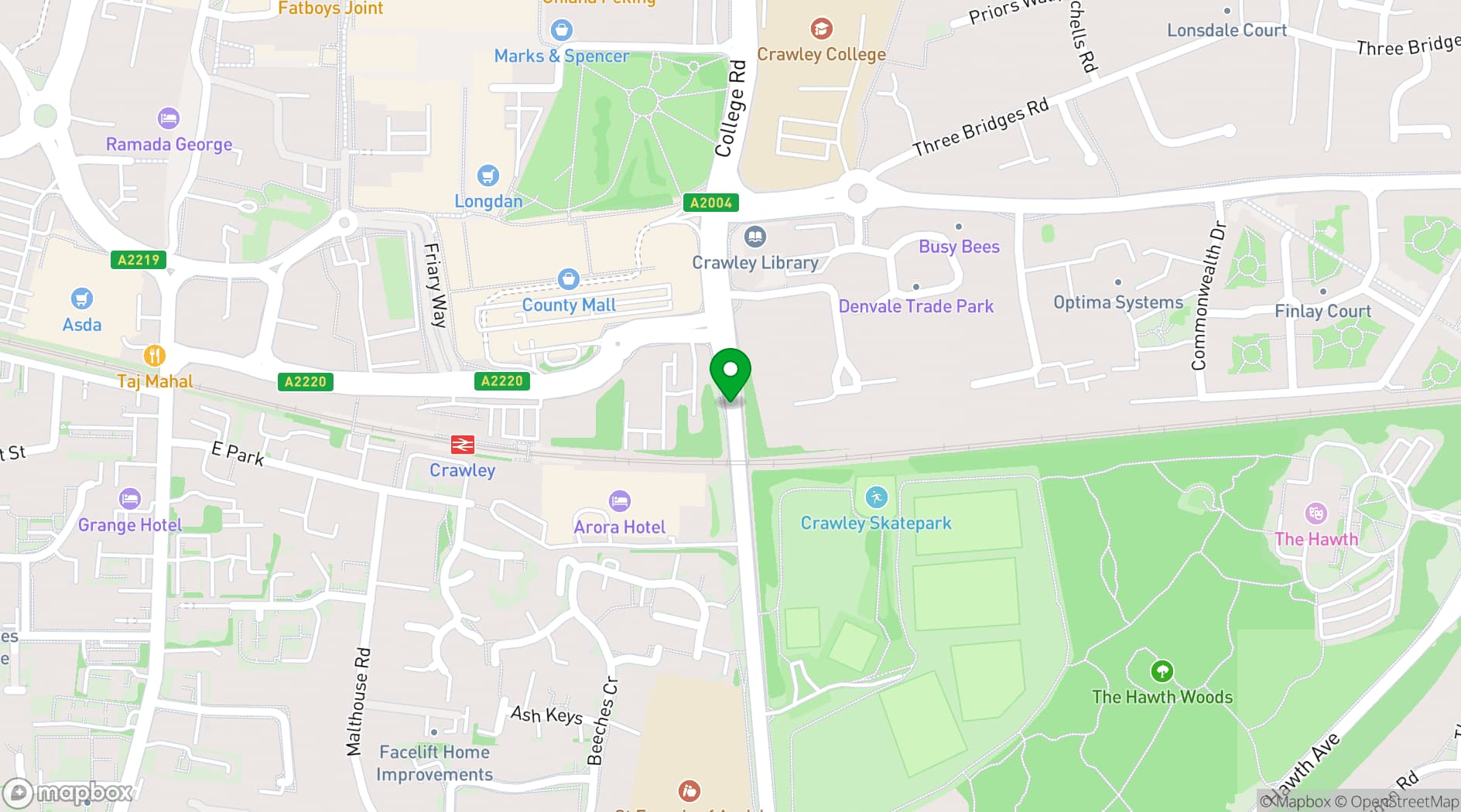 Map showing Arora Hotel Gatwick/Crawley