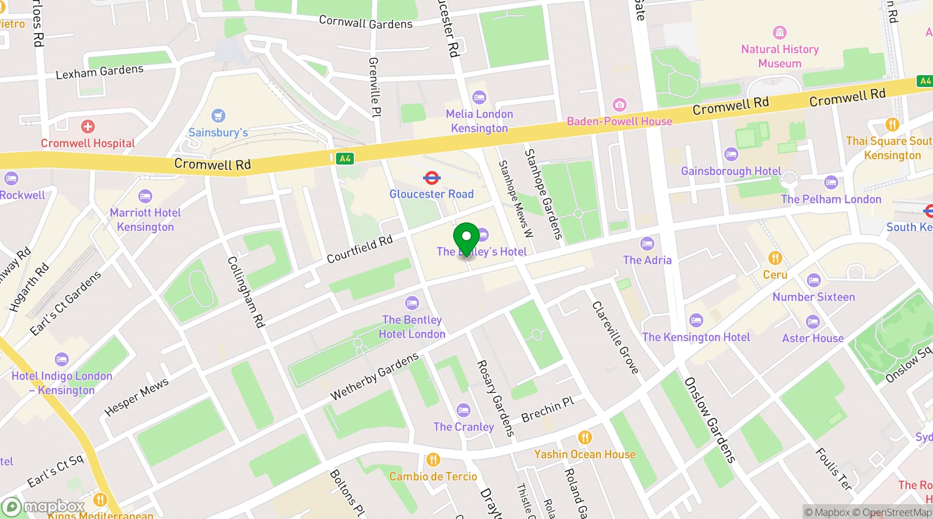 Map showing Millennium Gloucester London Kensington