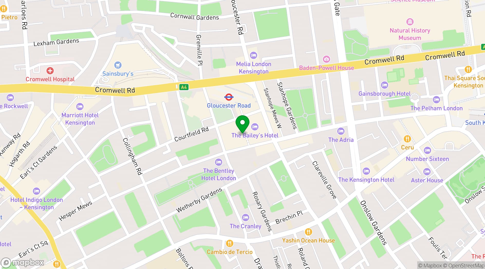 Map showing Millennium Gloucester Hotel