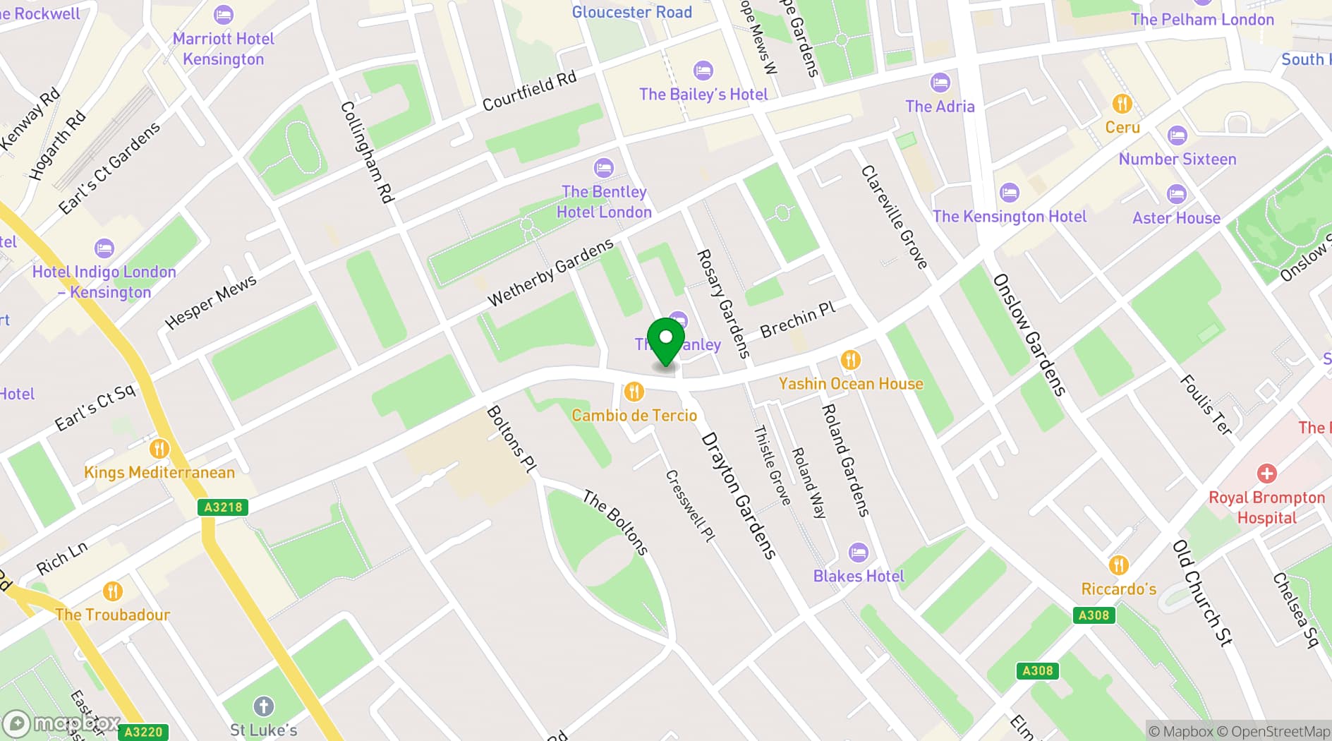 Map showing Sandy's Piano Bar - Old Brompton Road