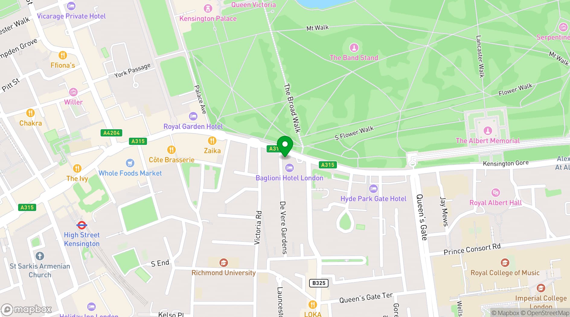 Map showing Baglioni Hotel London