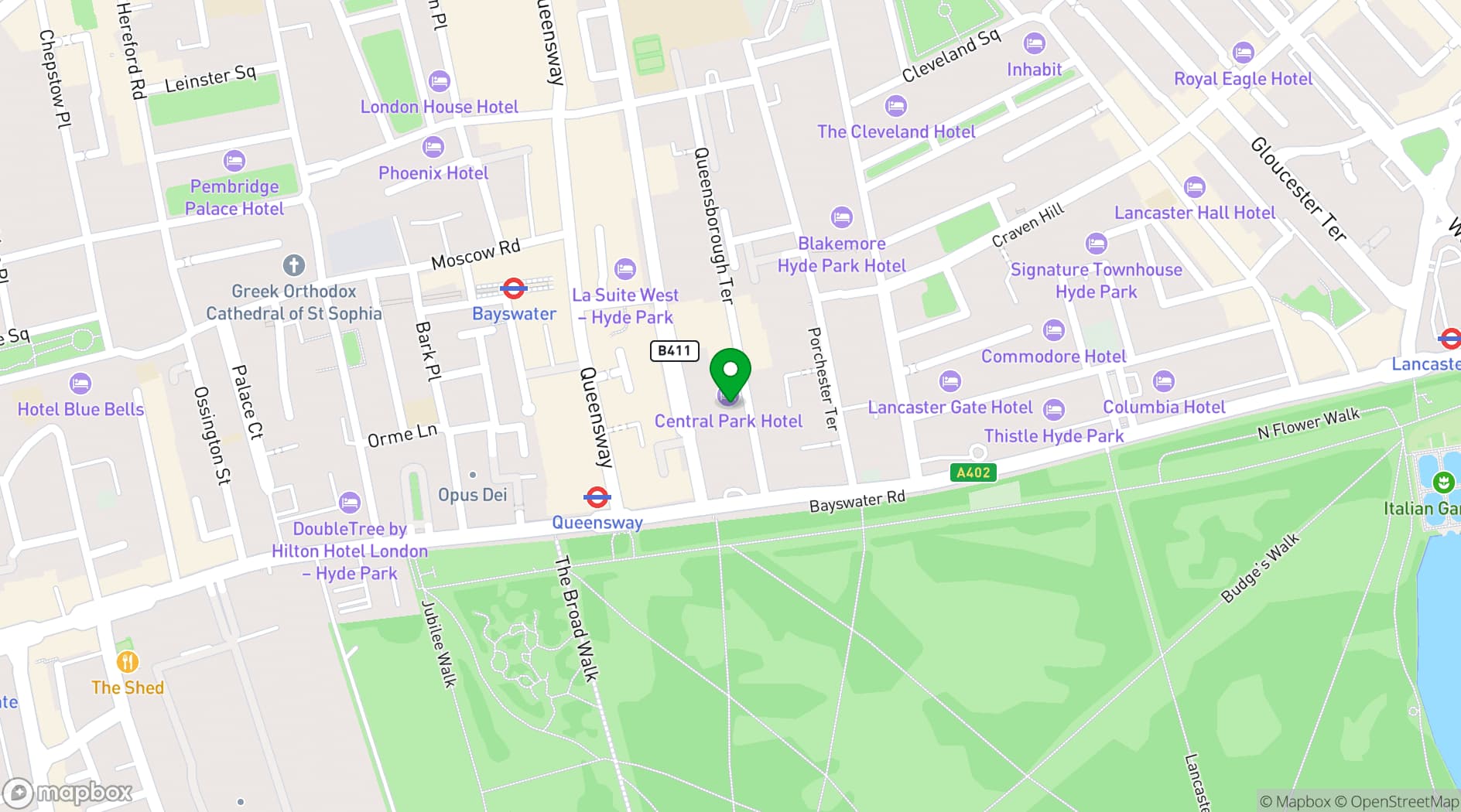 Map showing Central Park Hotel
