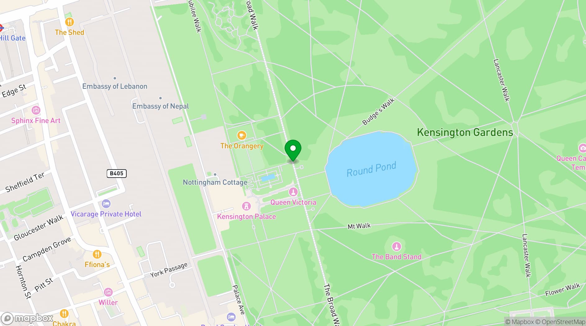 Map showing Broad Walk North Lawns