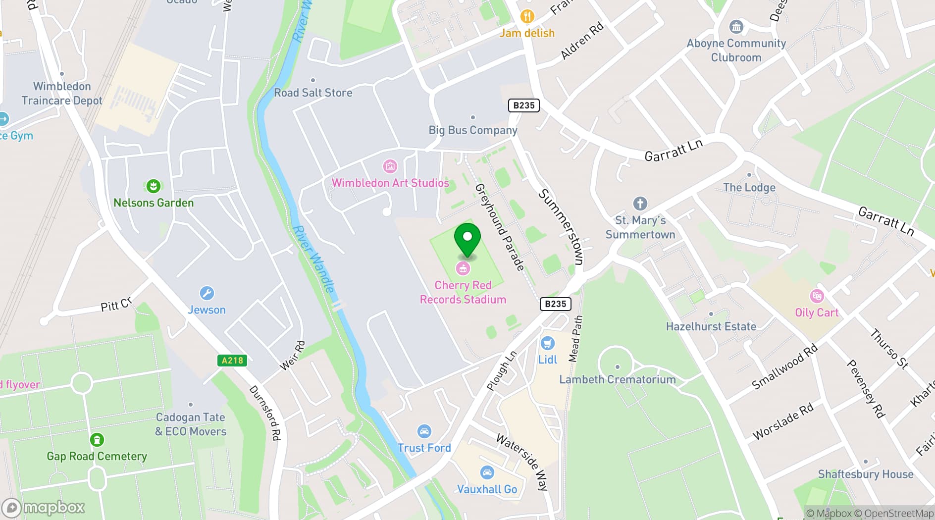 Map showing AFC Wimbledon