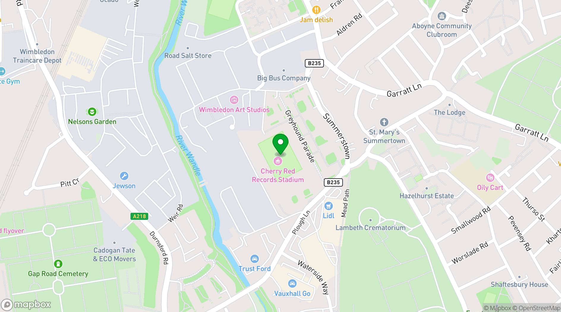 Map showing AFC Wimbledon