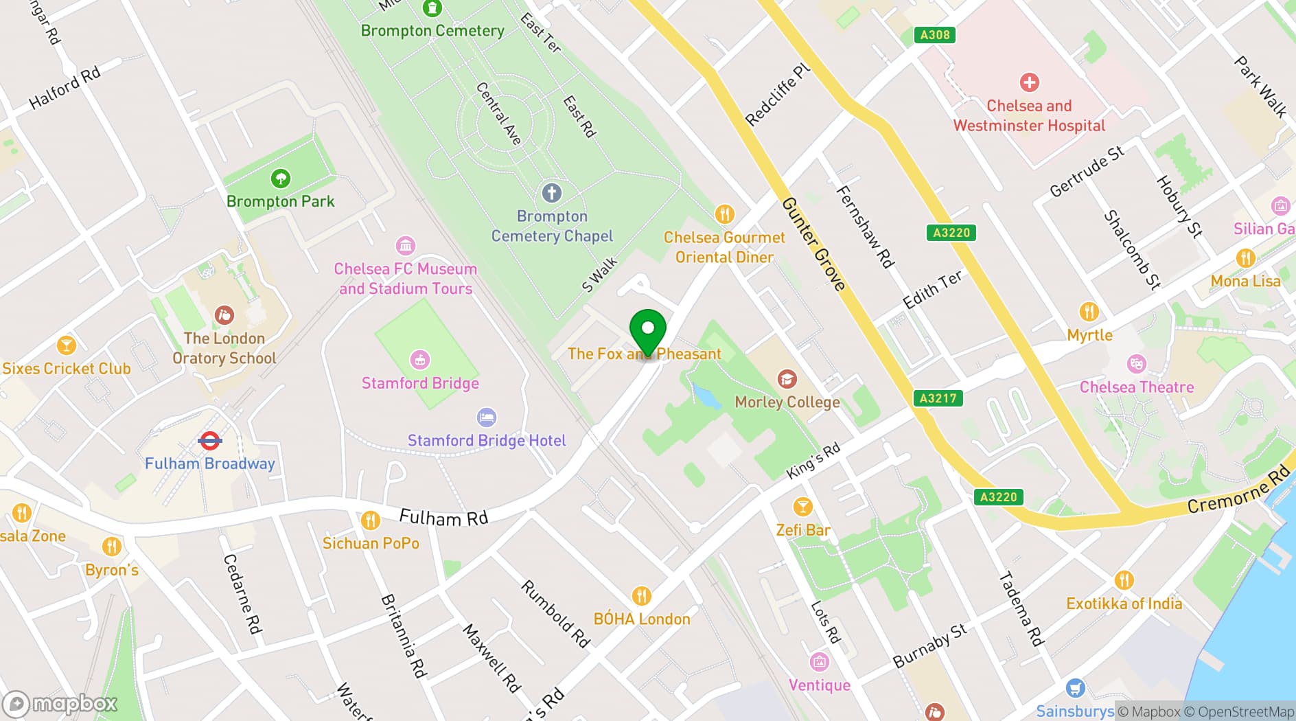 Map showing The Chelsea Pensioner