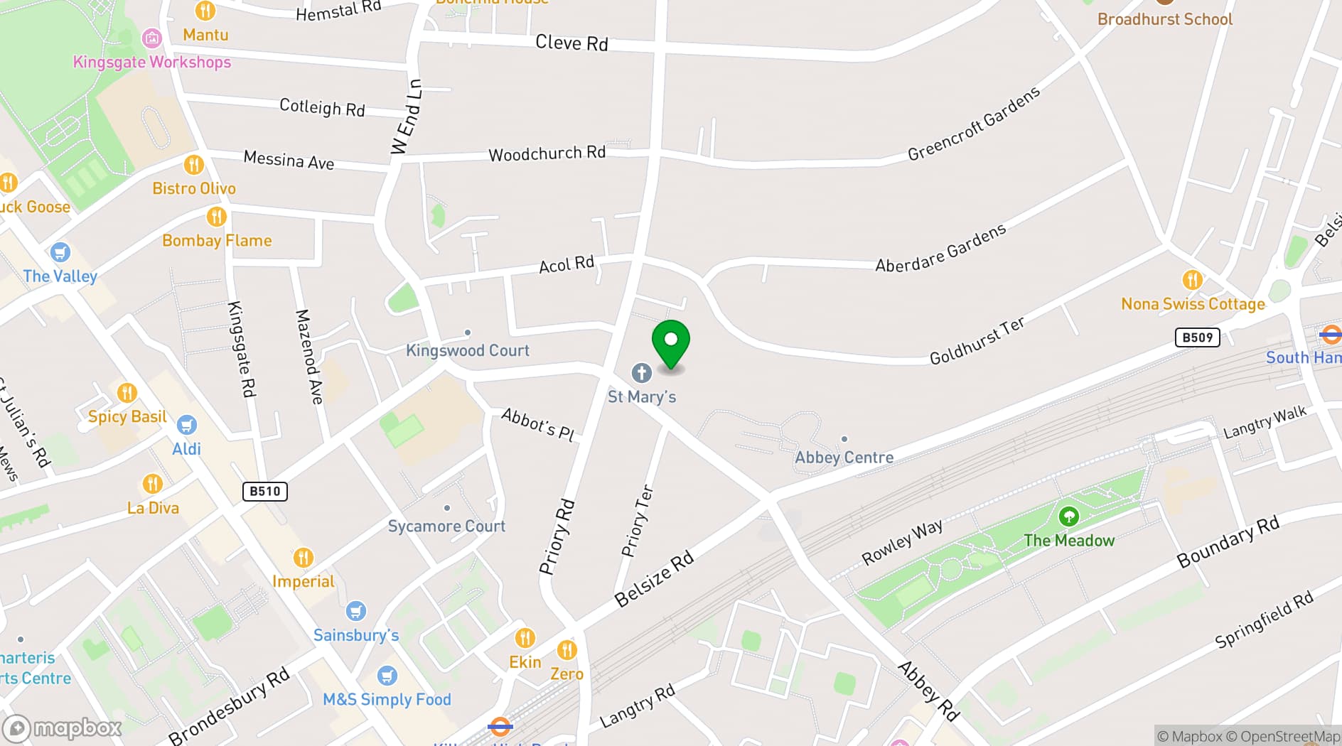 Map showing St Mary's Priory Hall