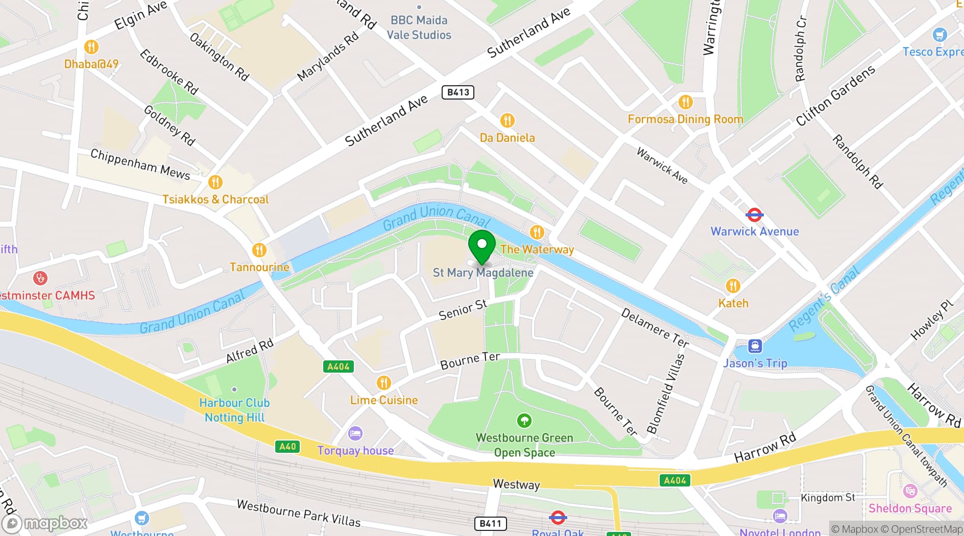 Map showing Grand Junction at St Mary Magdalene's Paddington