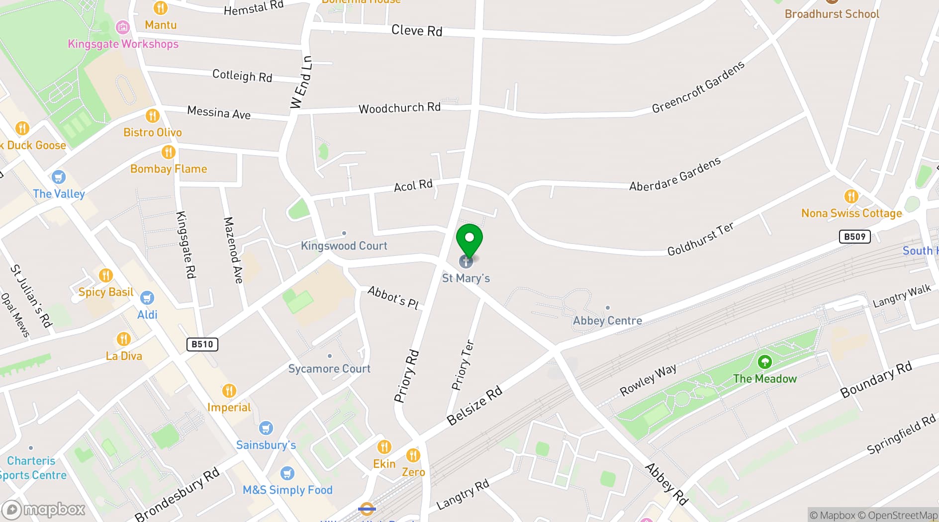 Map showing St Mary with All Souls Church