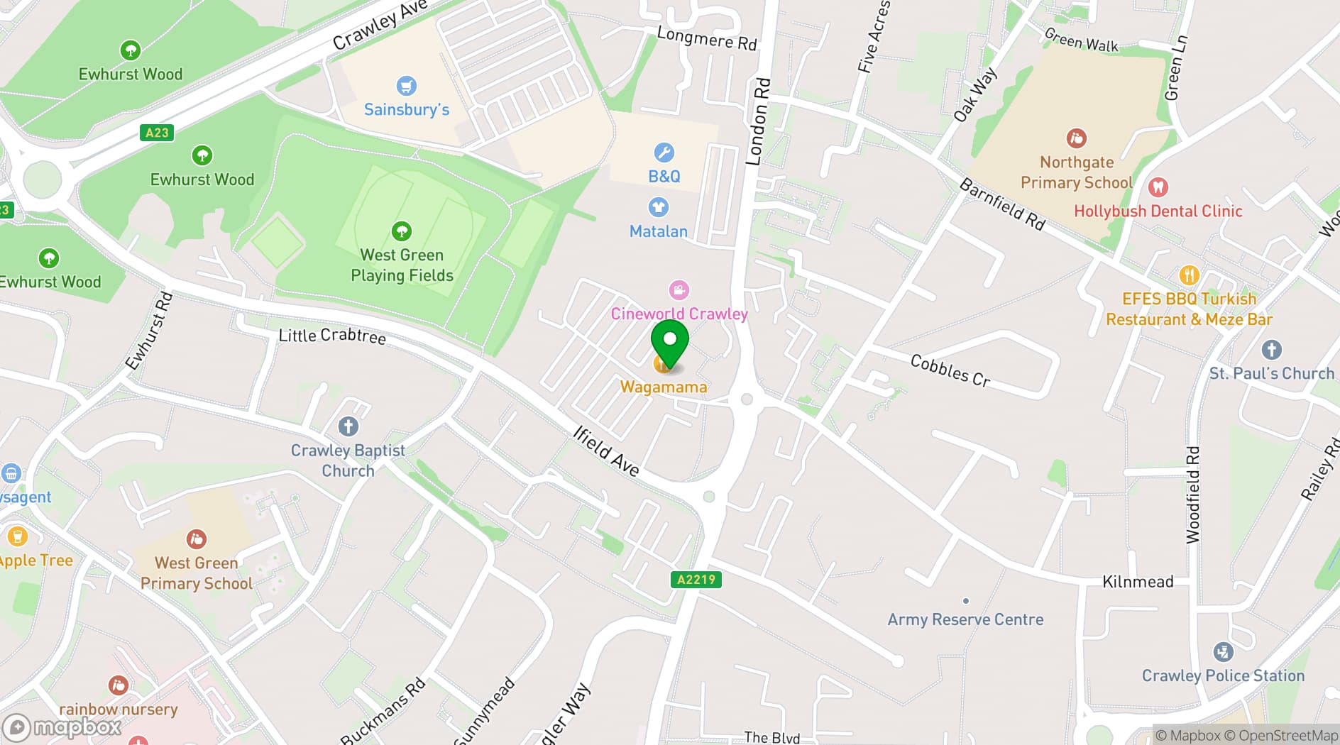 Map showing Caddies Crawley