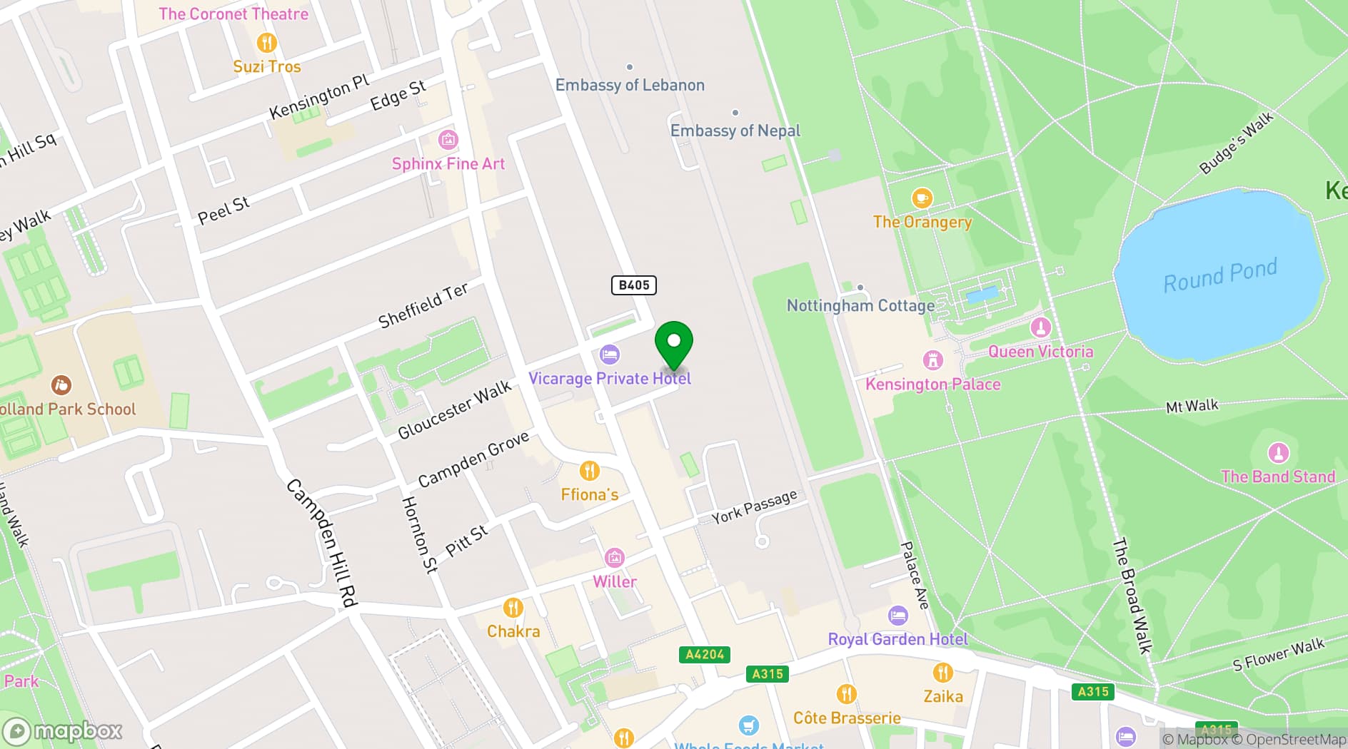 Map showing St Mary Abbots Church Hall