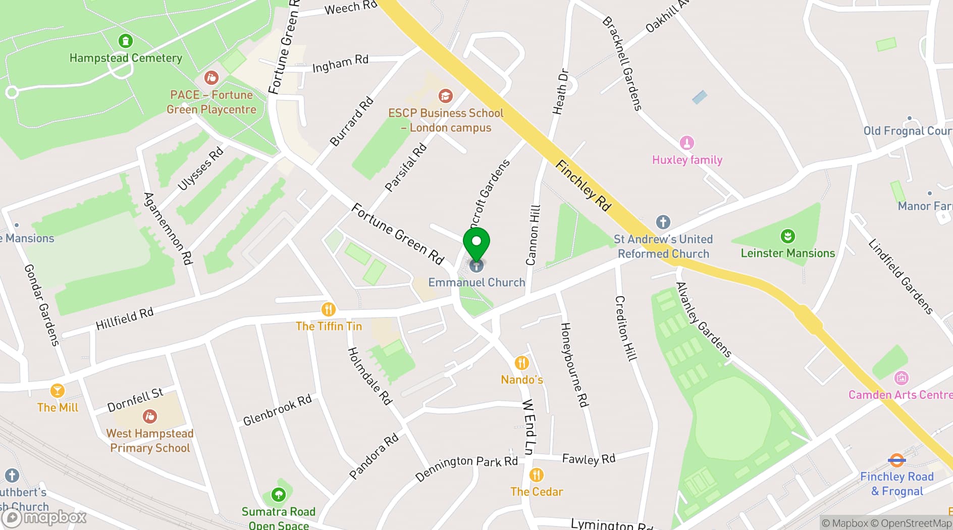 Map showing Emmanuel Church