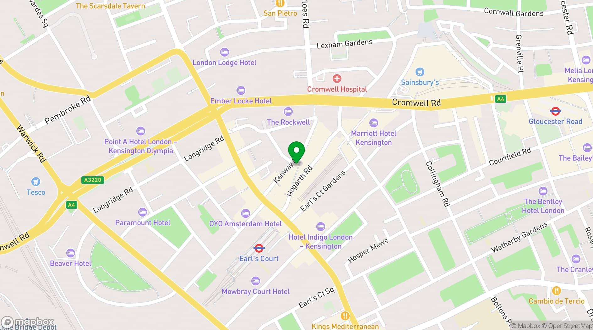 Map showing The King's Head, Earl's Court