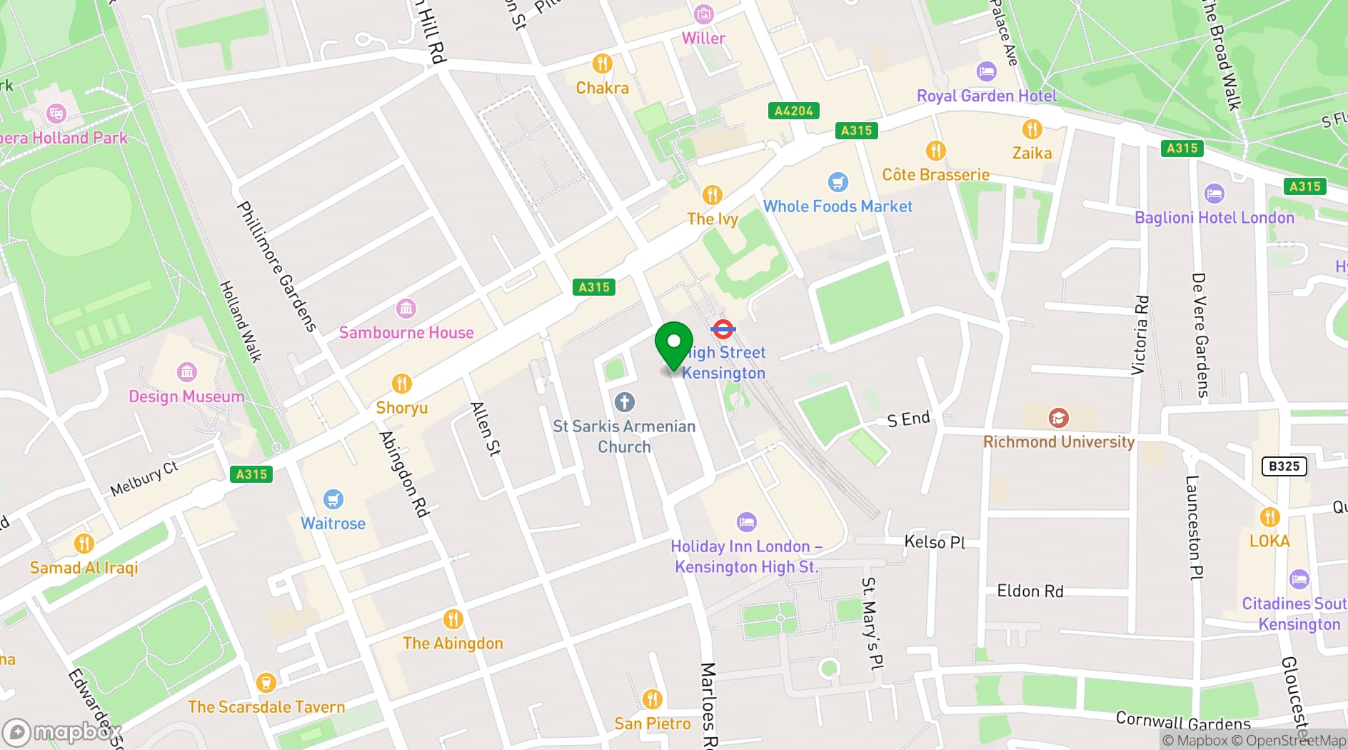 Map showing Holiday Inn London - Kensington High Street