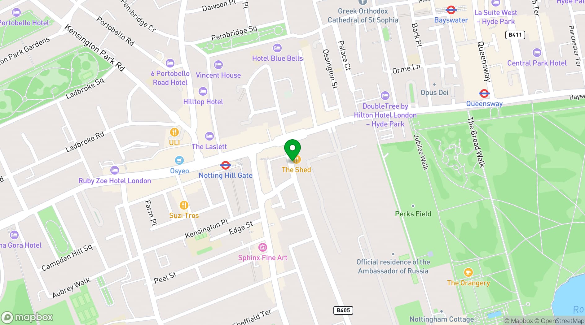 Map showing The Shed - Notting Hill