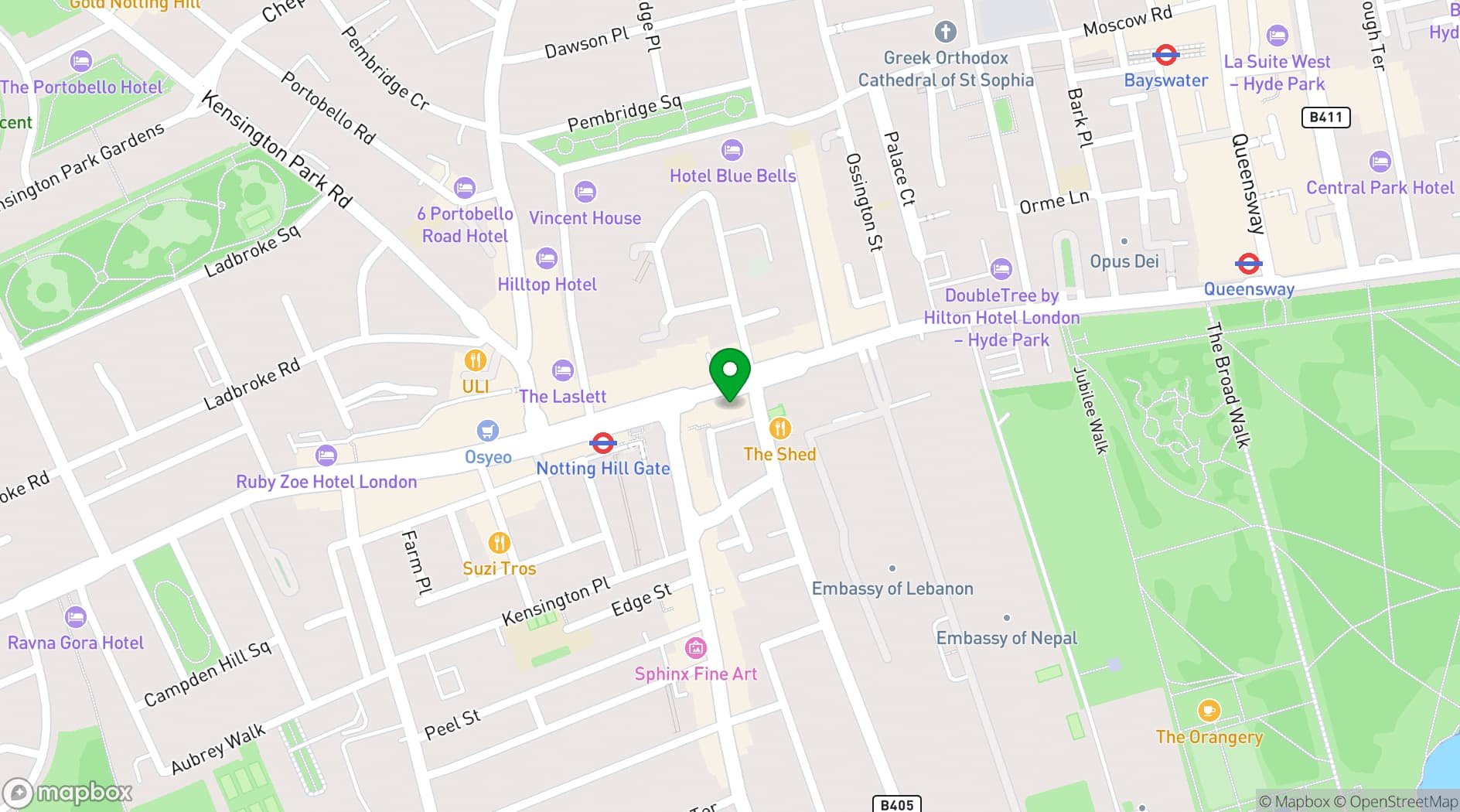 Map showing Notting Hill Arts Club