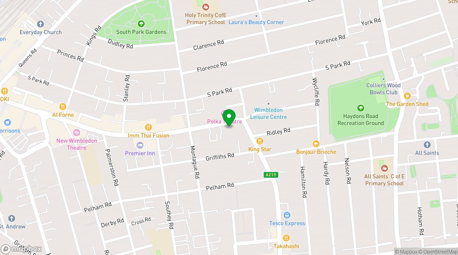 Map showing The Shed at SW19