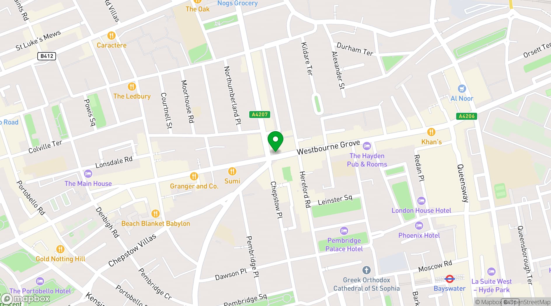 Map showing The Barbary Notting Hill