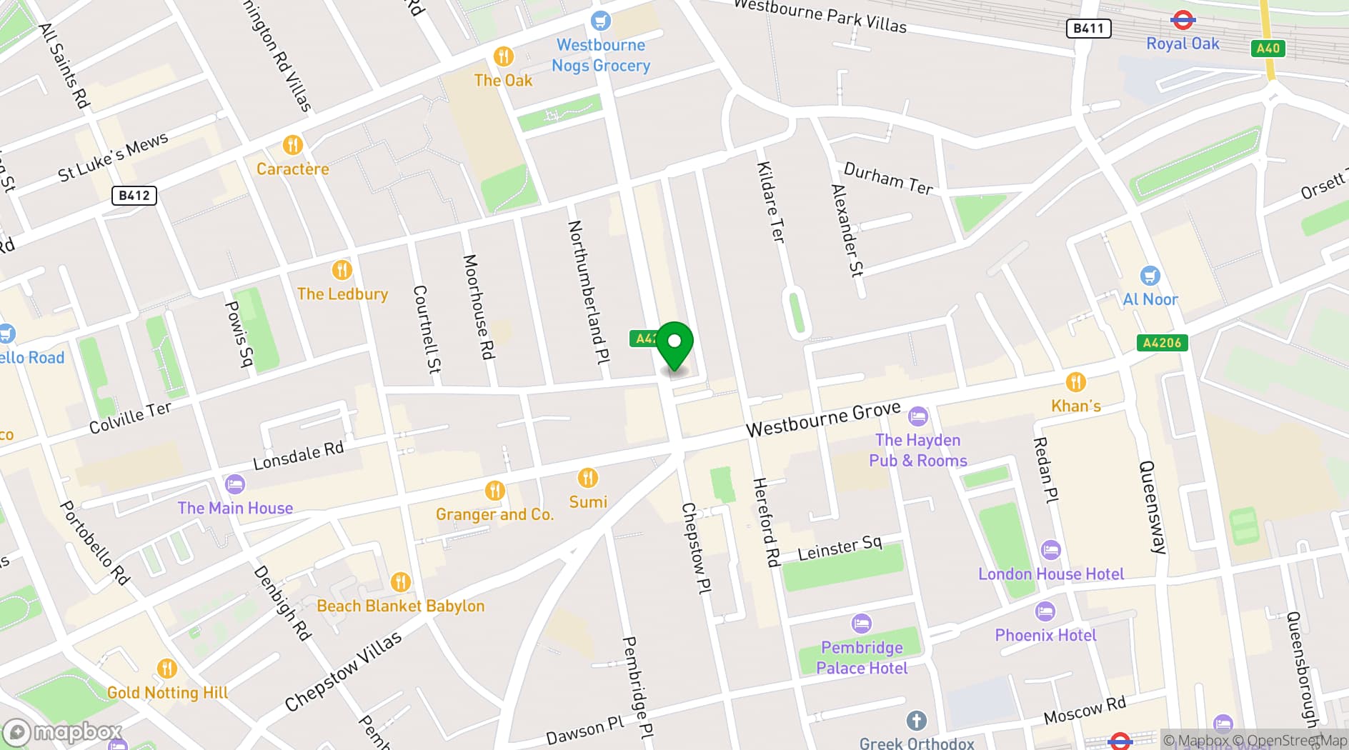 Map showing Barrecore Notting Hill