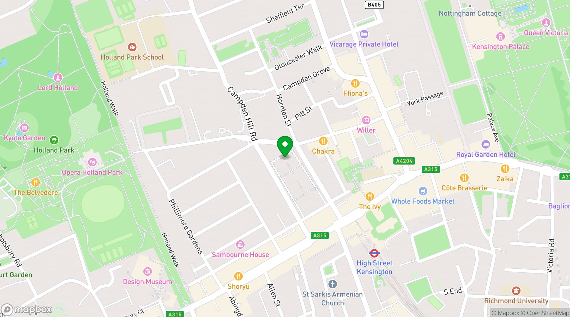 Map showing Kensington Conference and Events Centre
