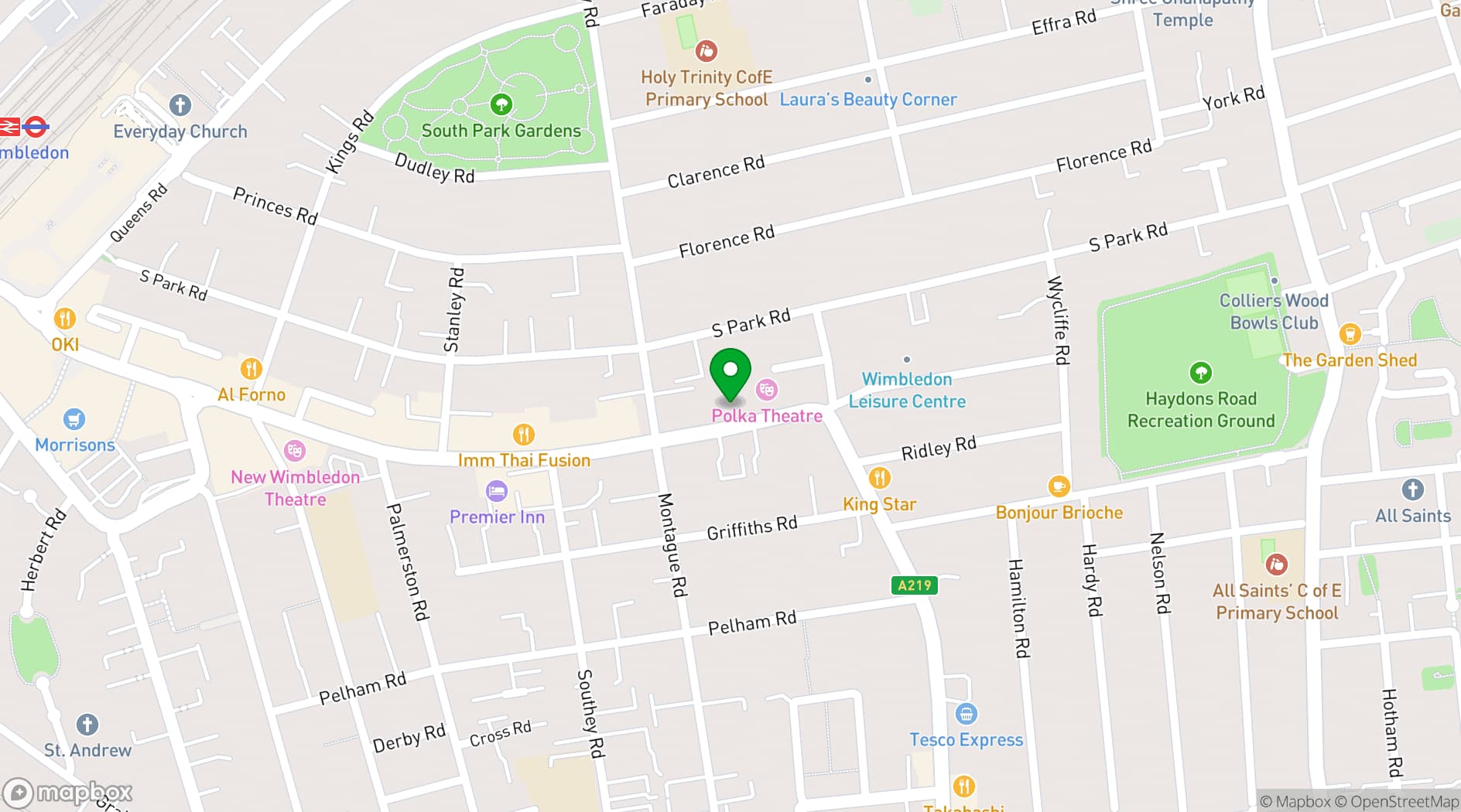 Map showing Holy Trinity Wimbledon