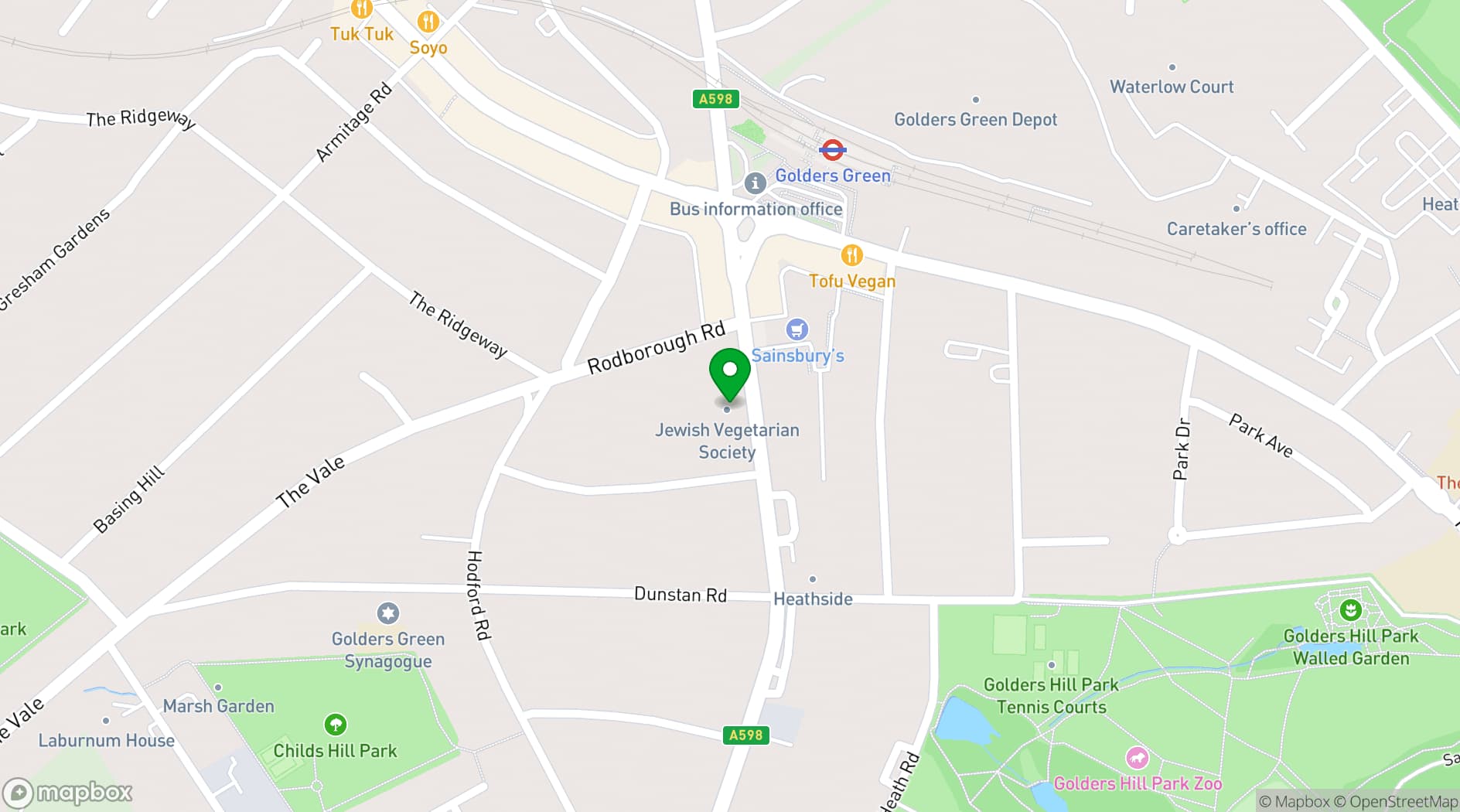 Map showing Jewish Vegetarian Society