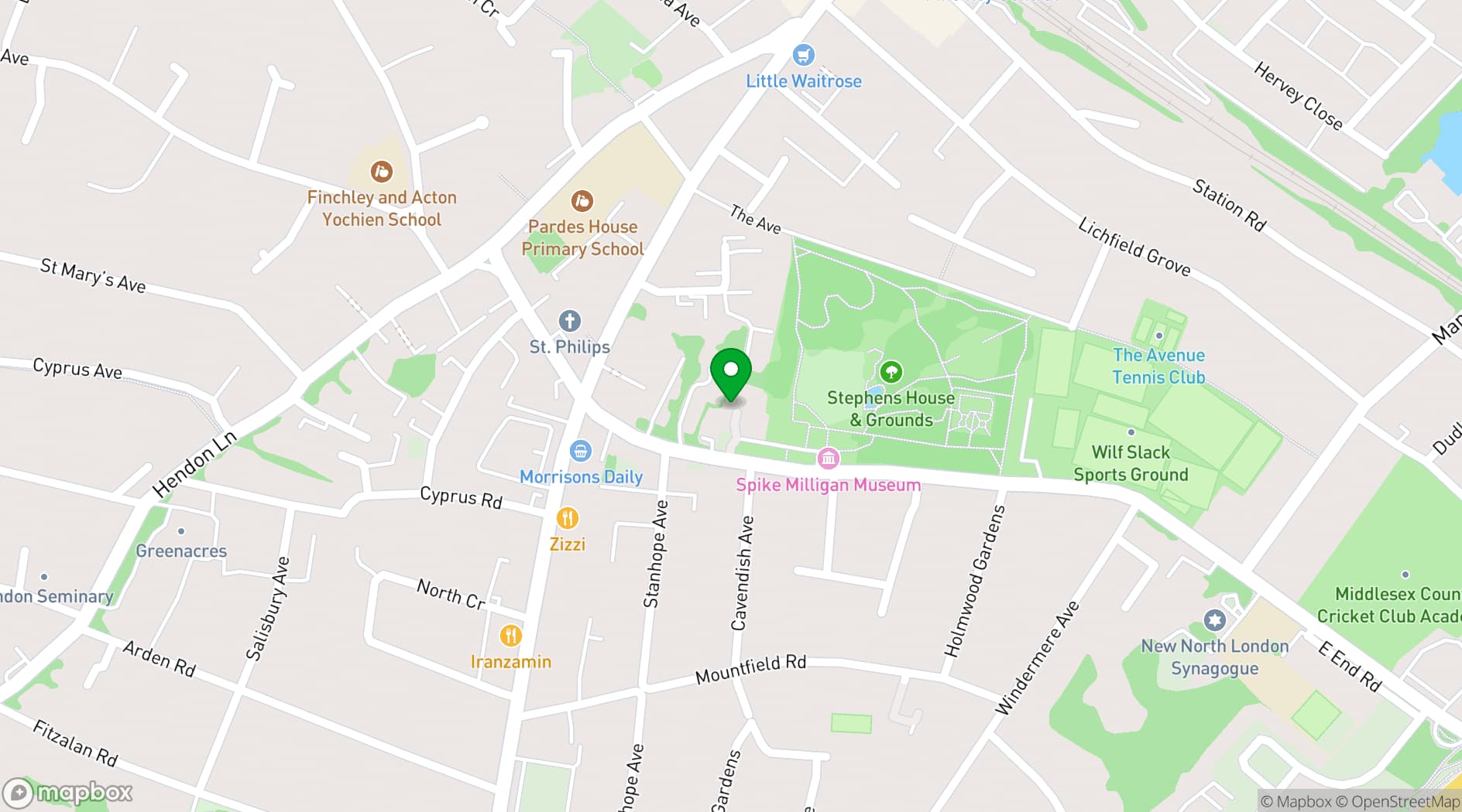 Map showing Stephens House & Gardens