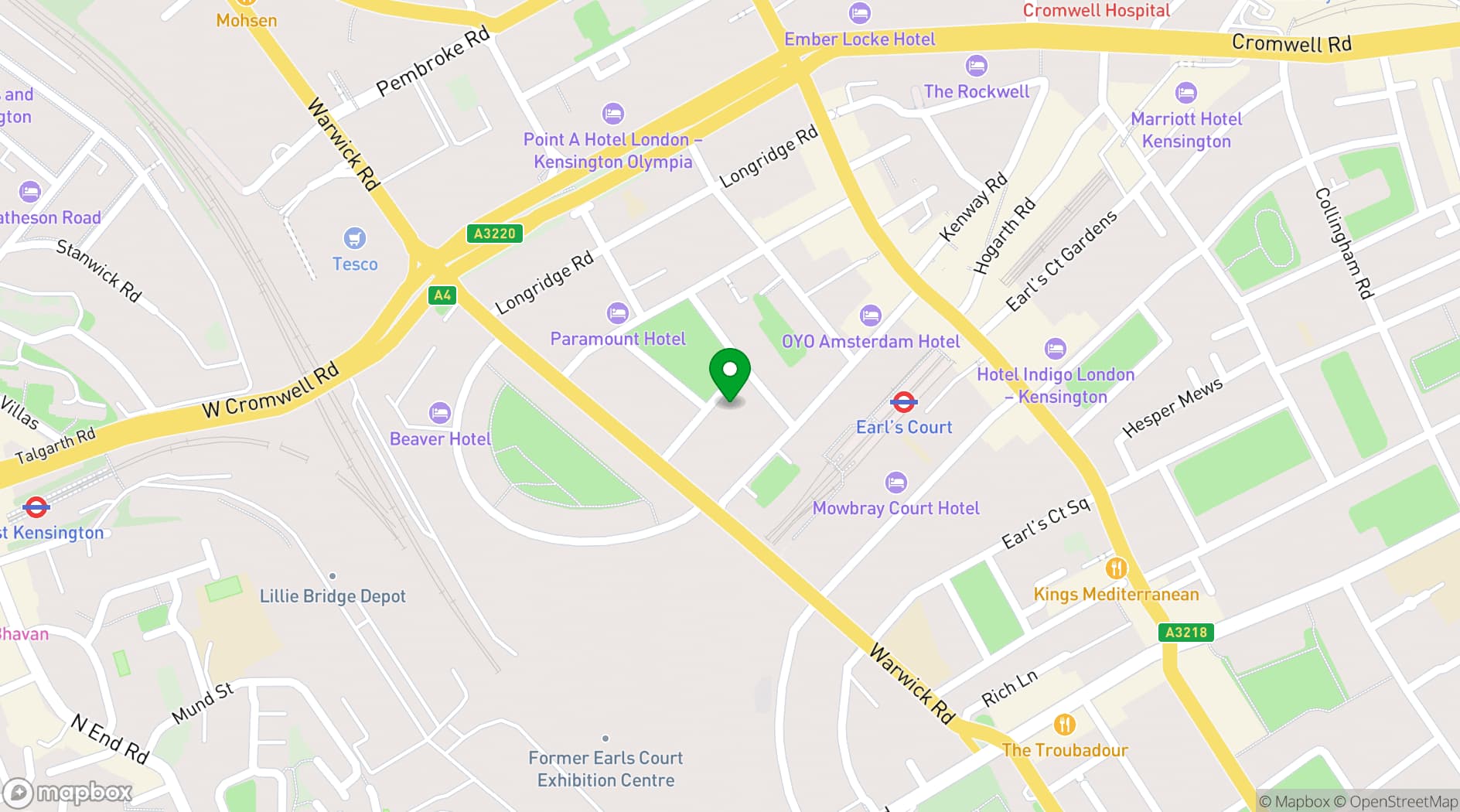 Map showing Twenty Nevern Square Hotel