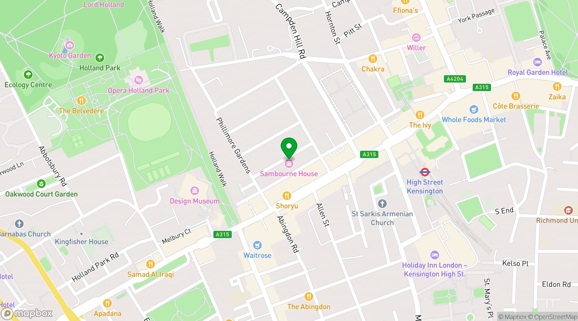 Map showing Leighton House