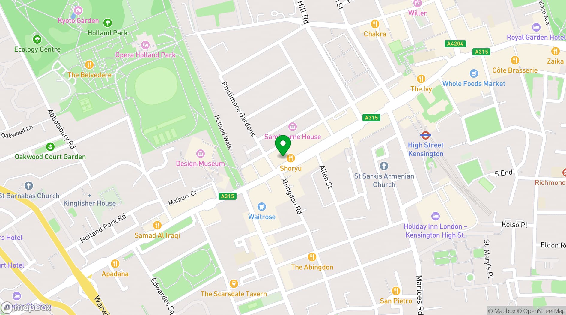 Map showing Megan's on the High Street