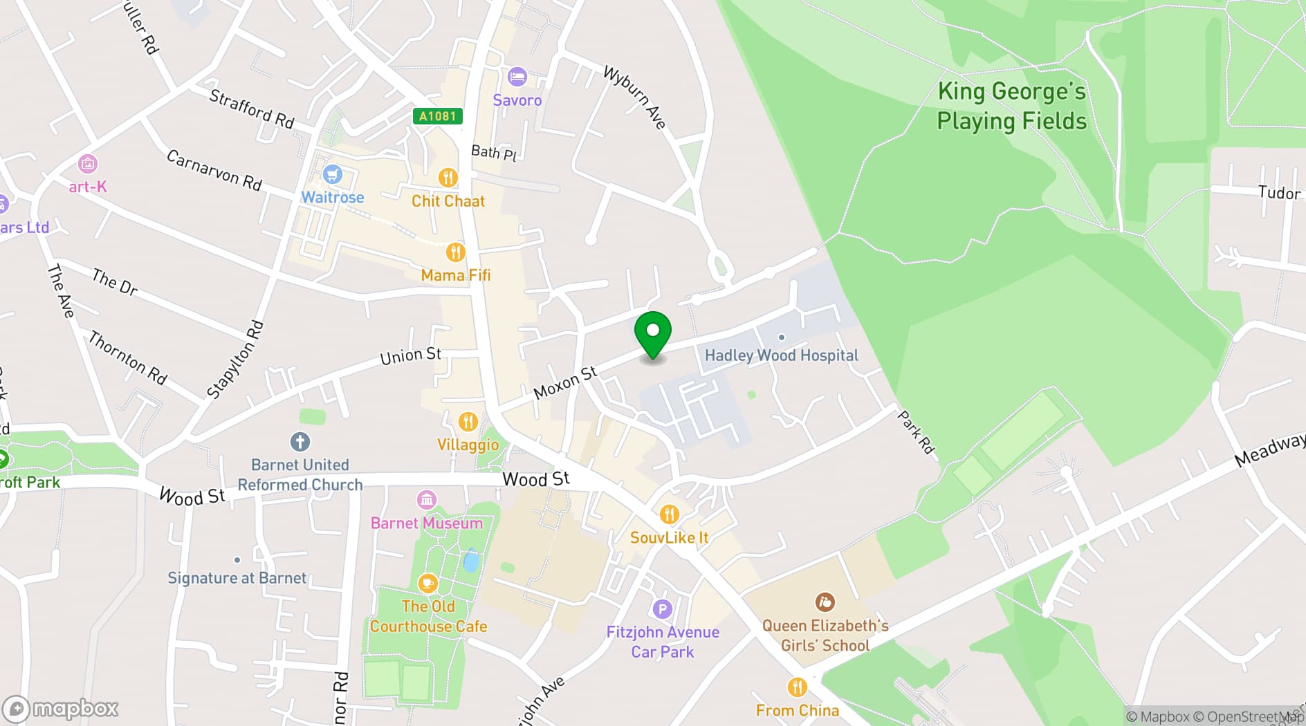 Map showing Dance Yoga Pilates Hall Hire High Barnet North London