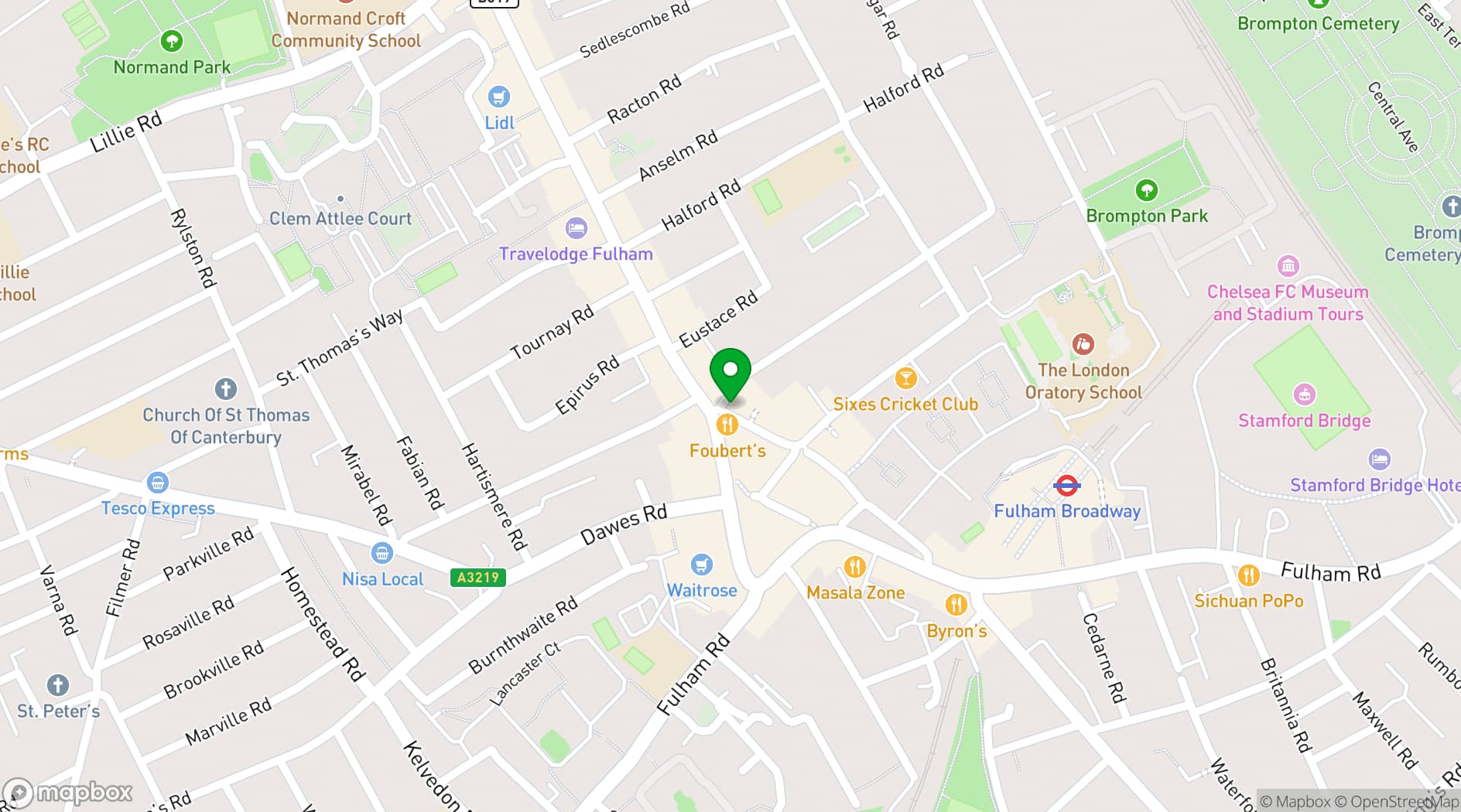 Map showing Wolfpack Fulham