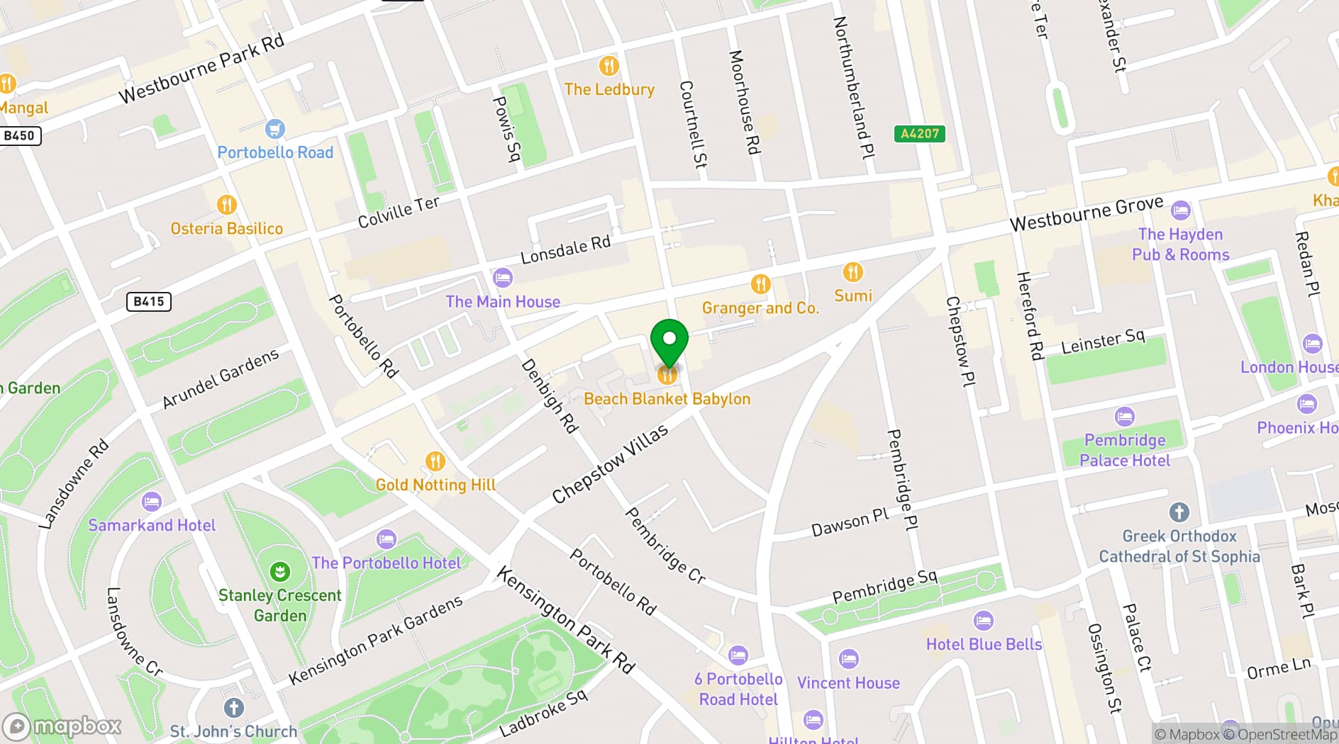 Map showing Beach Blanket Babylon