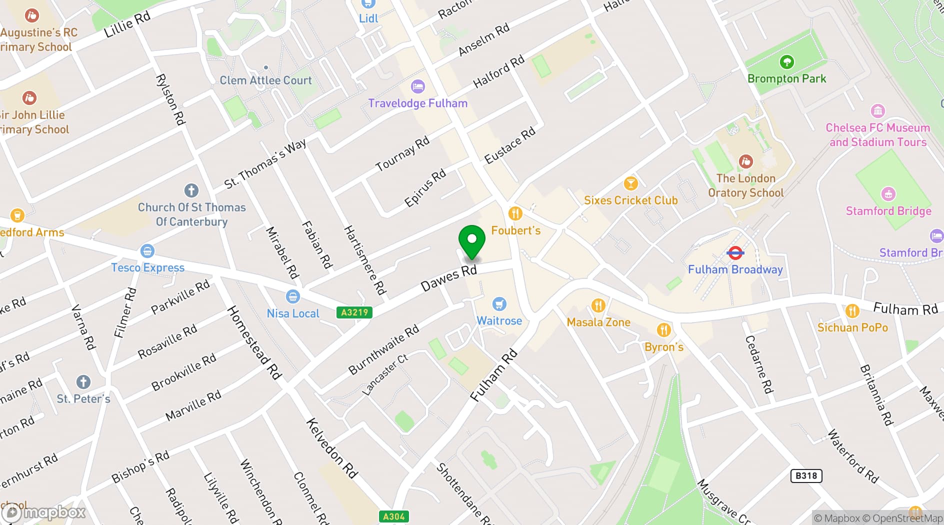 Map showing Dawes Road Hub