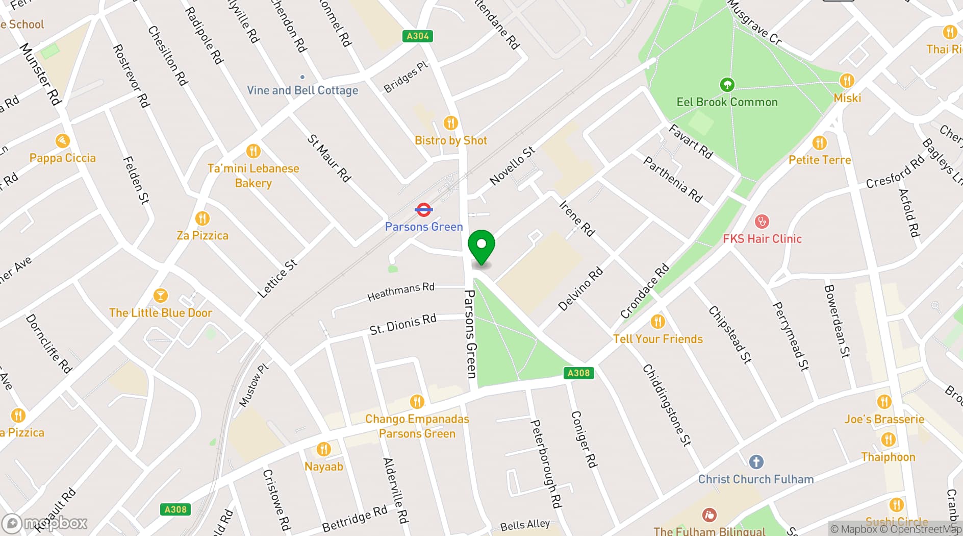Map showing The White Horse Parsons Green