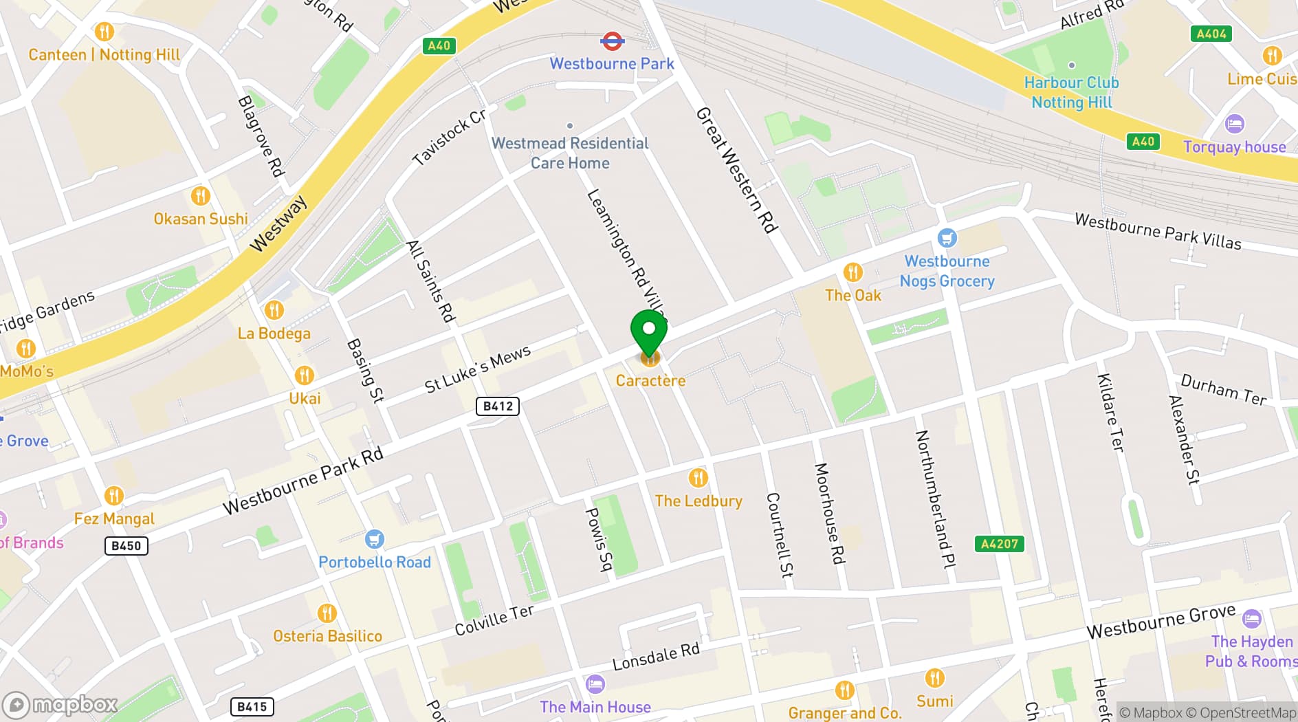Map showing Caractere Notting Hill, London
