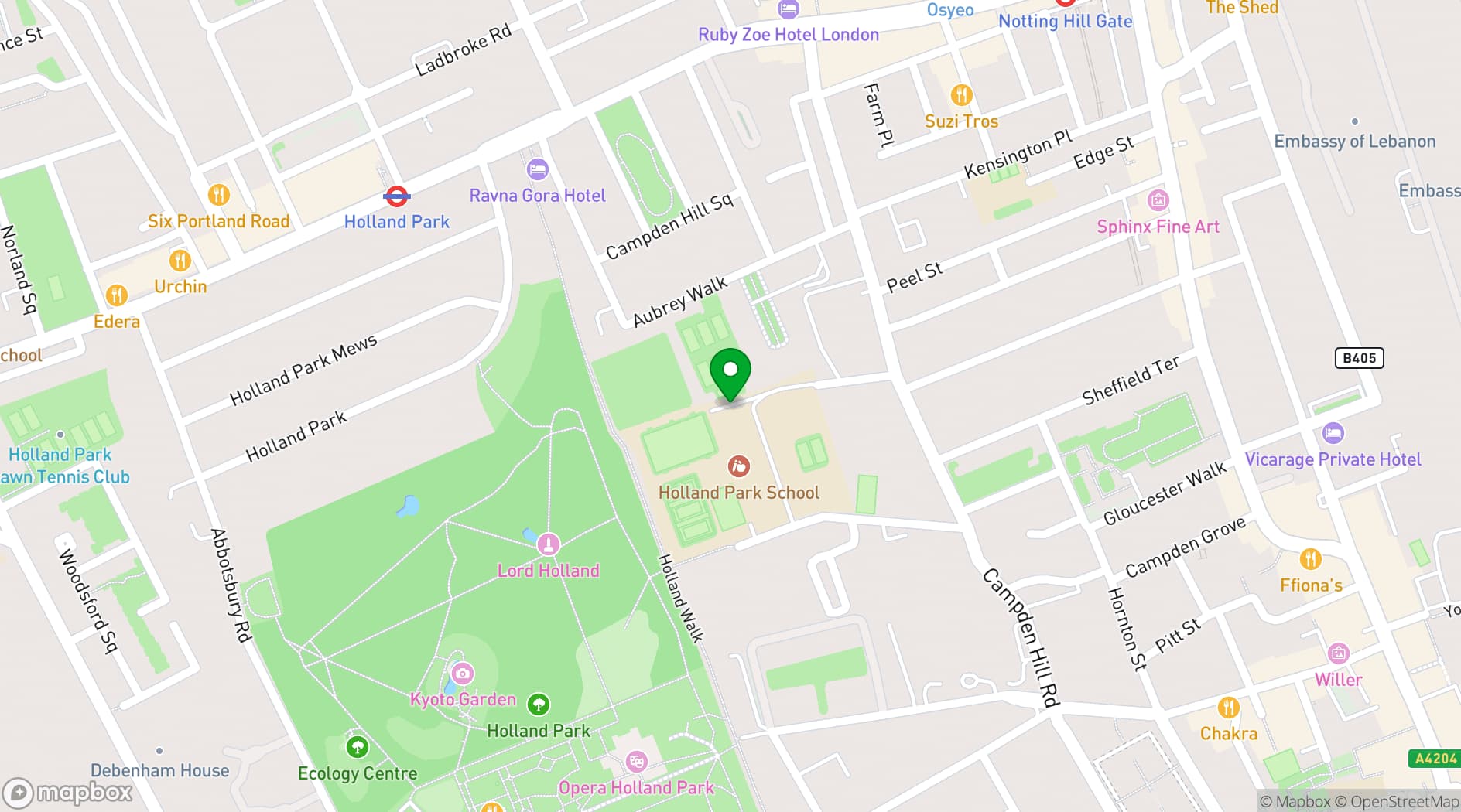 Map showing Holland Park School