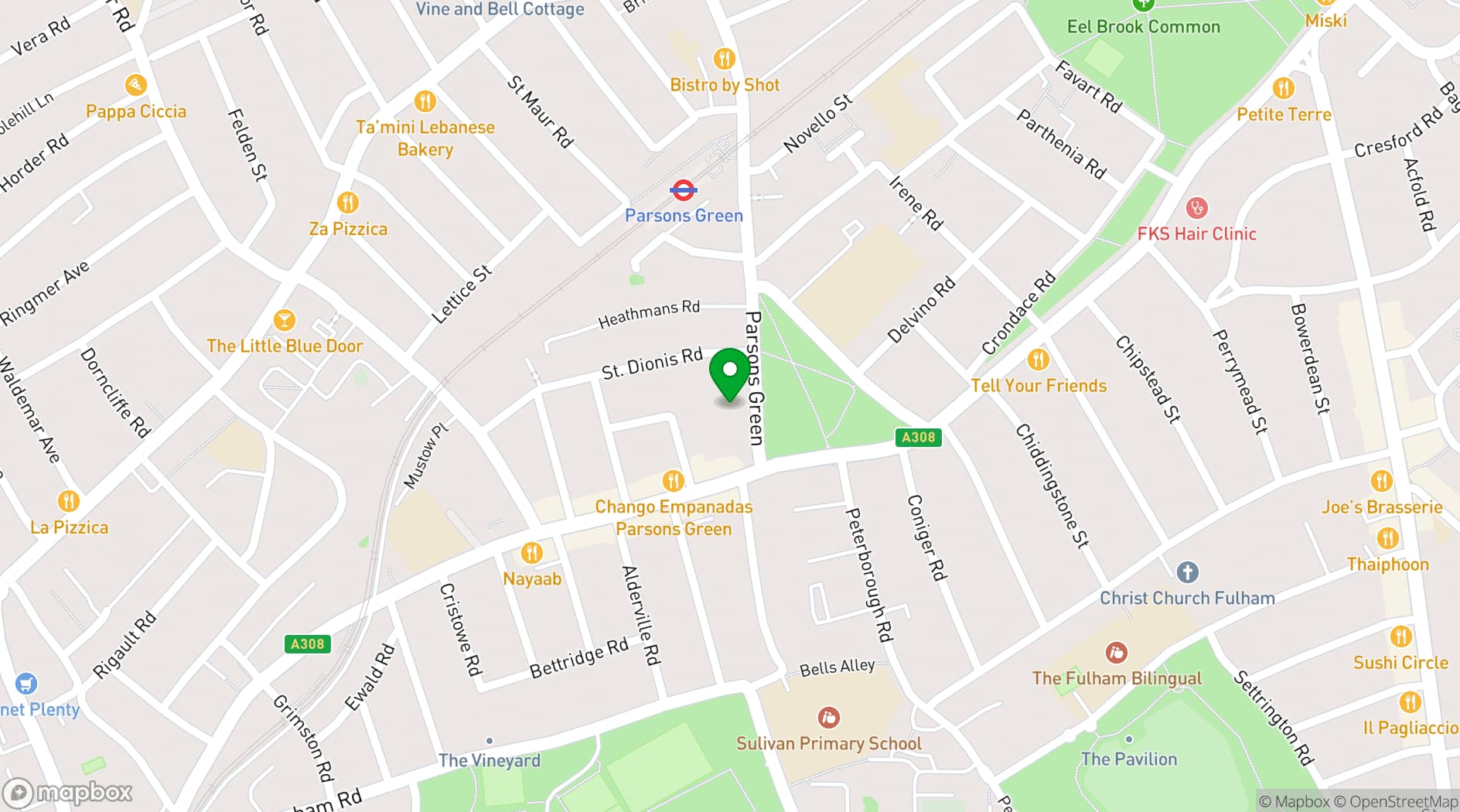 Map showing St Dionis Church